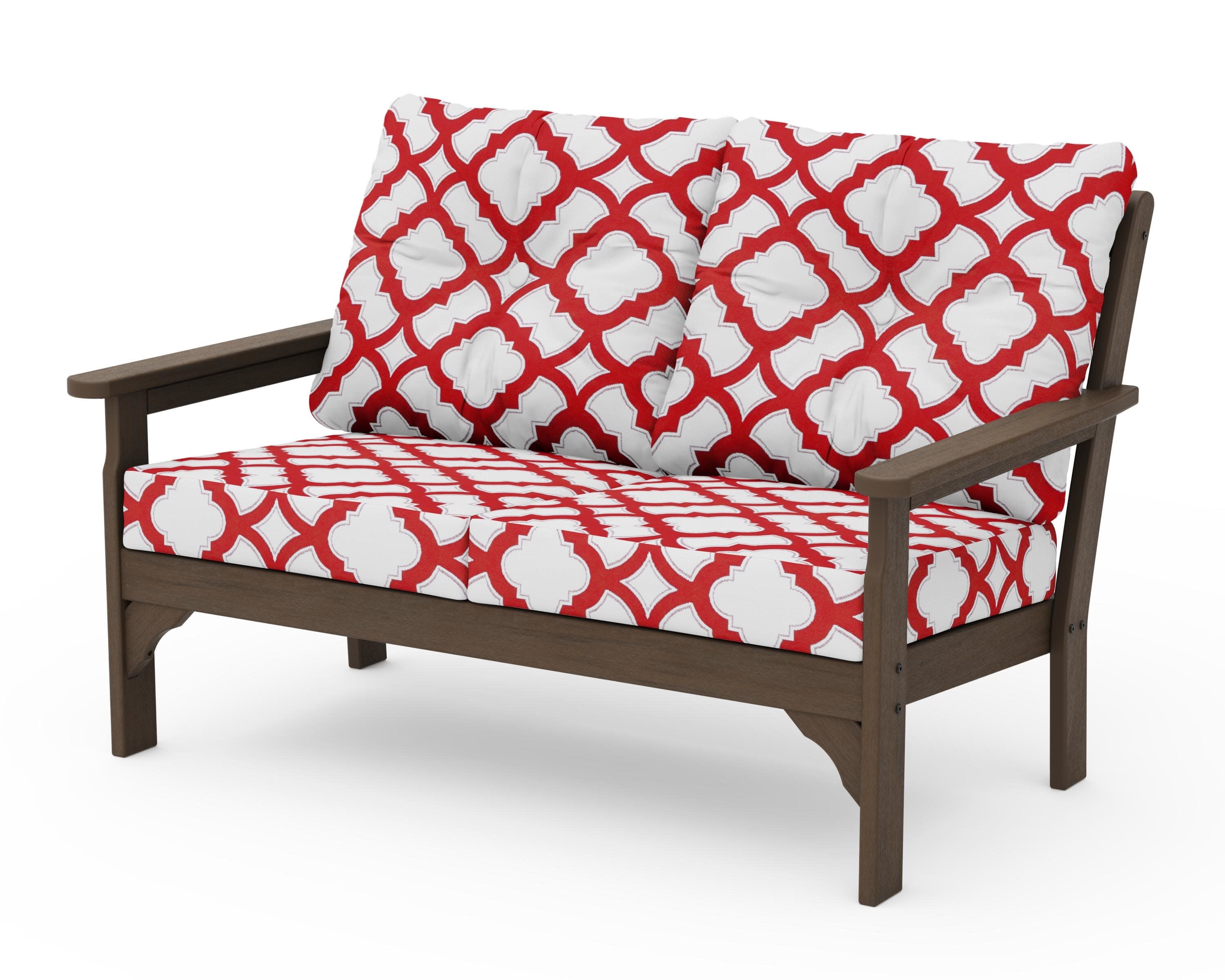 Vineyard Deep Seating Loveseat in Kona / Trellis Crimson
