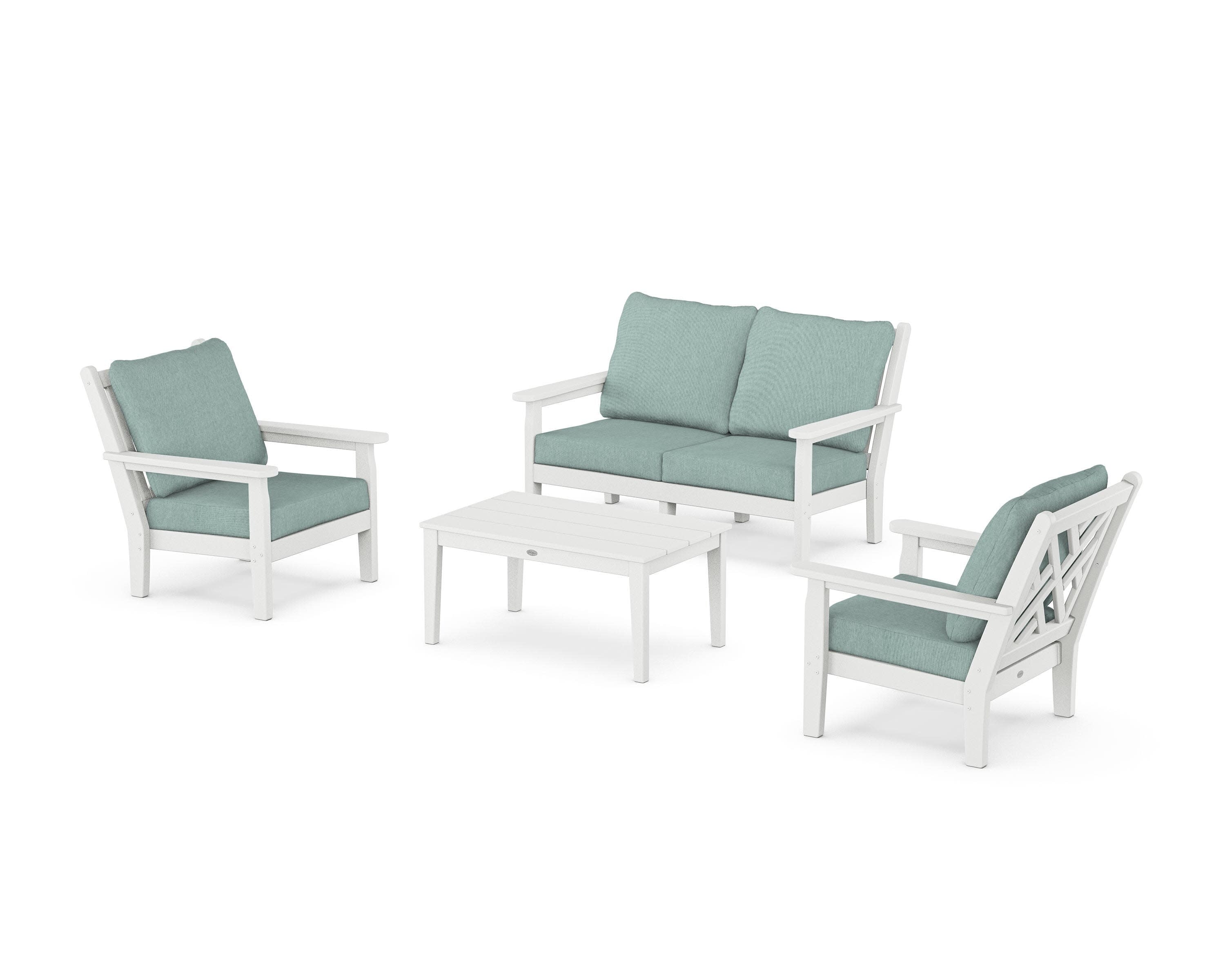 Chippendale 4-Piece Deep Seating Set with Loveseat in White / Glacier Spa