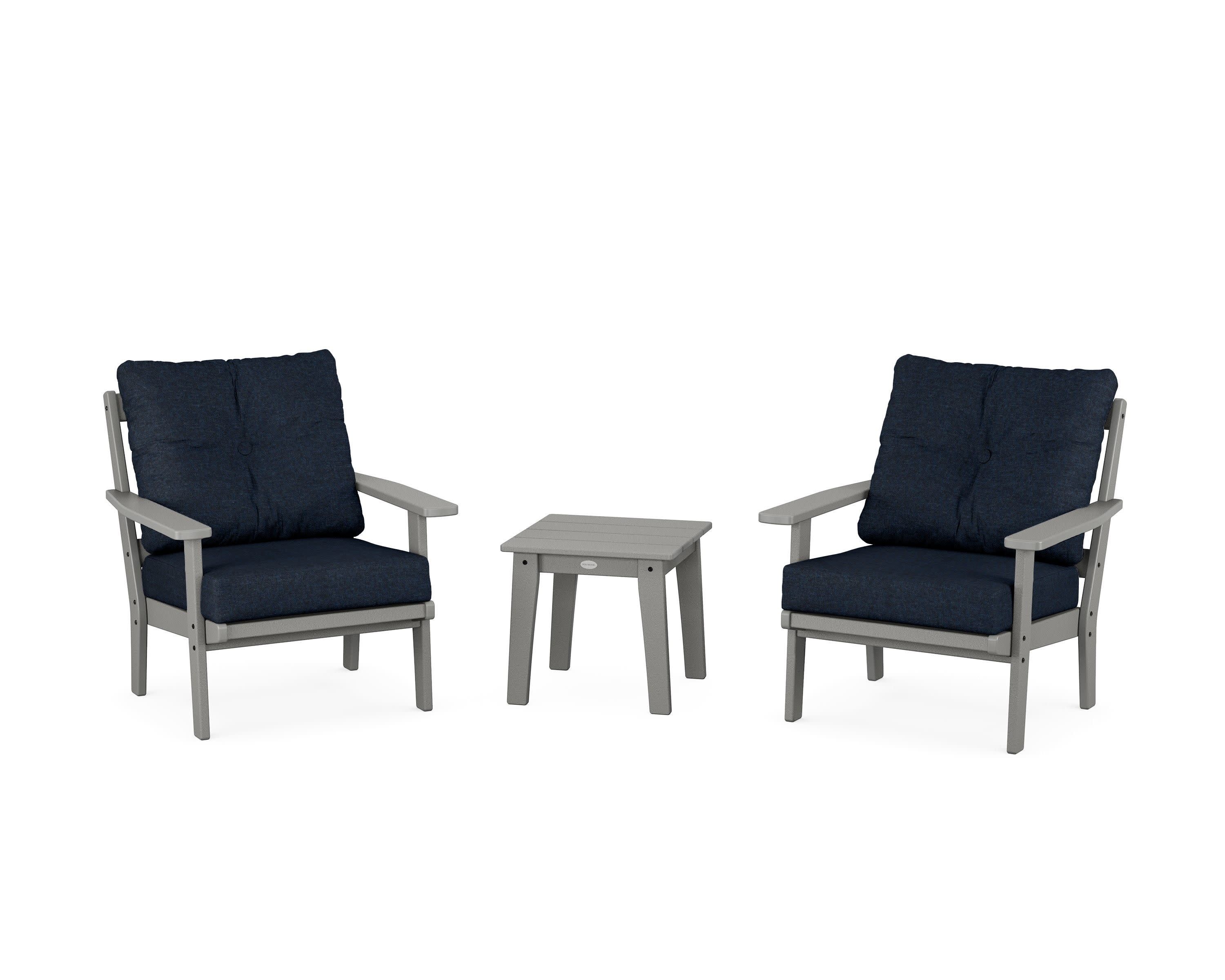Oxford 3-Piece Deep Seating Set in Slate Grey / Marine Indigo