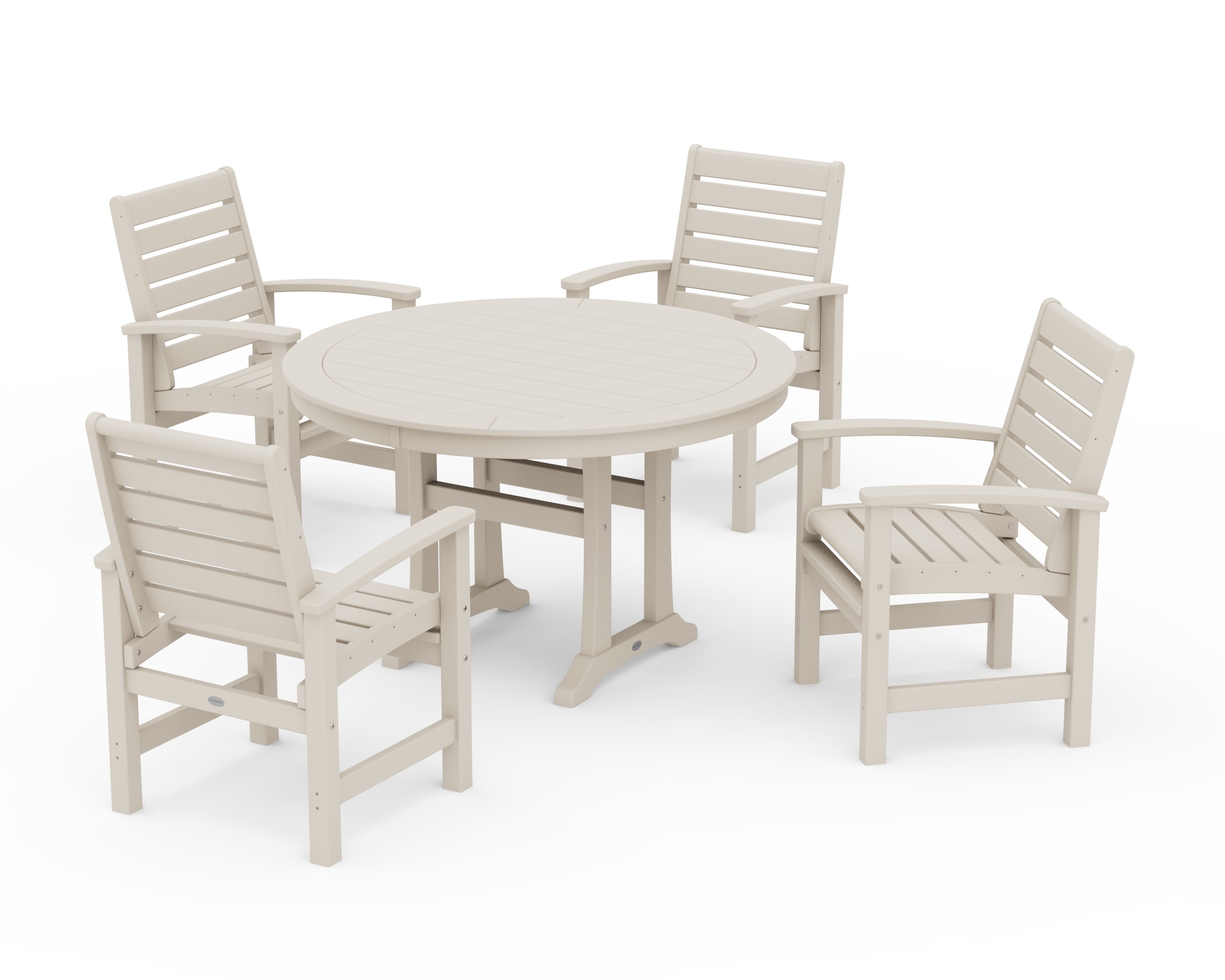 Signature 5-Piece Round Dining Set with Trestle Legs in Sand