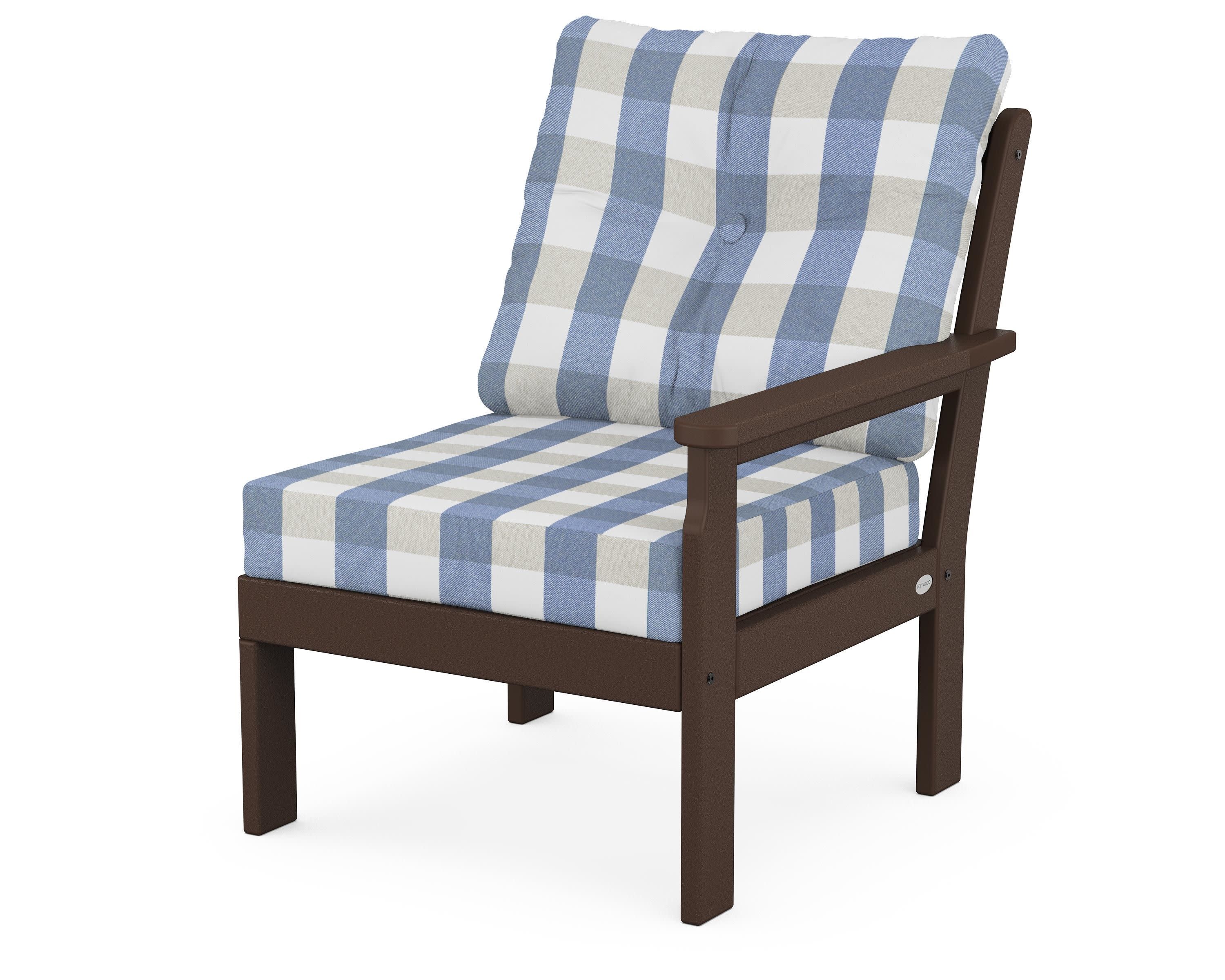 Vineyard Modular Right Arm Chair in Mahogany / Buffalo Plaid Sky Blue