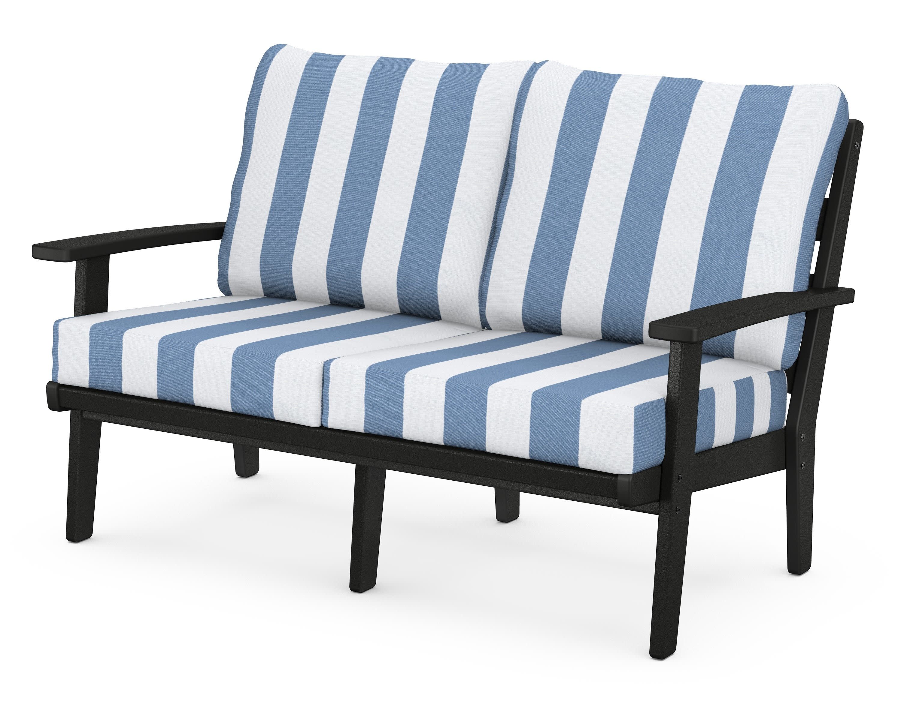 Grant Park Deep Seating Loveseat in Black / Cabana Stripe Sky Blue