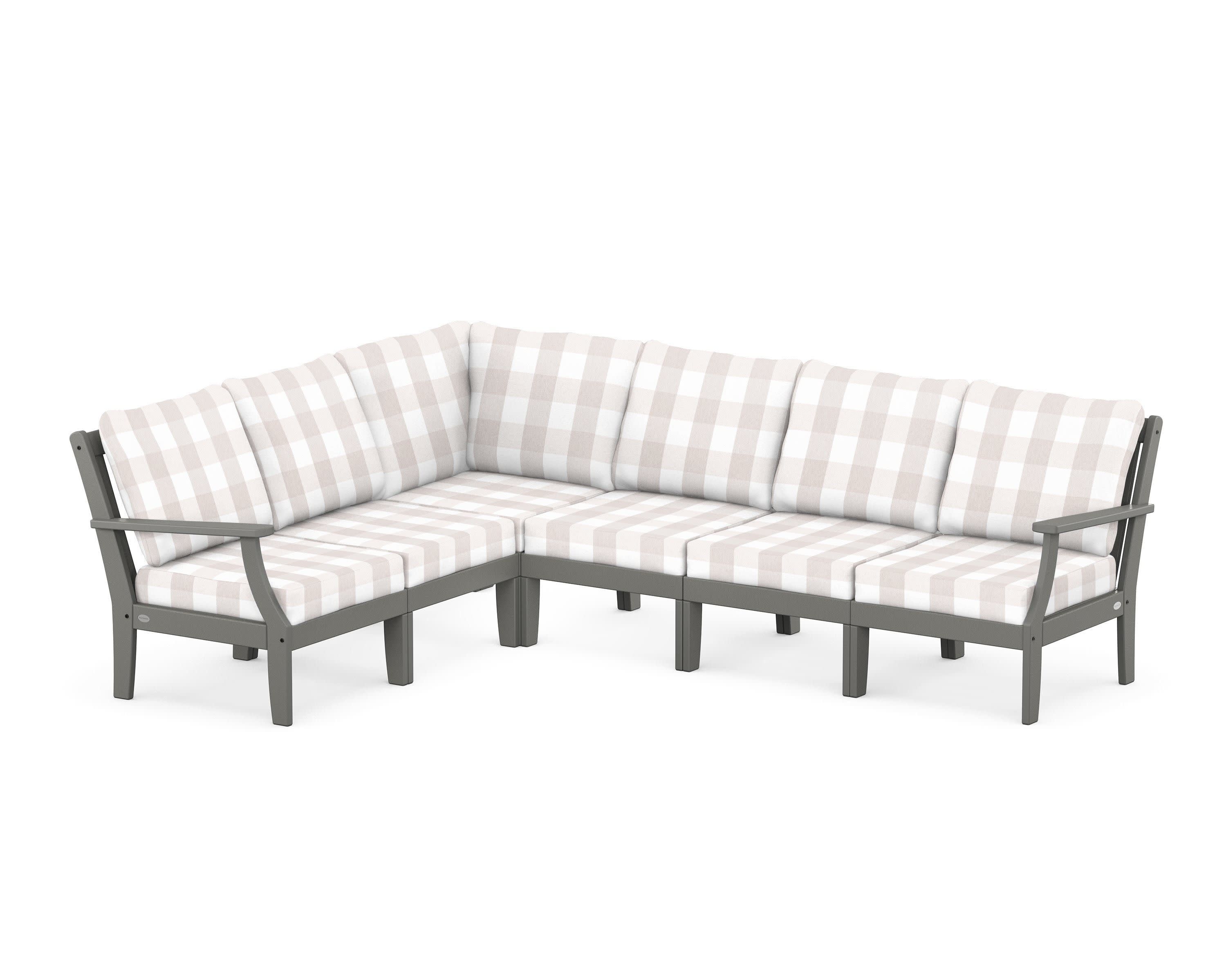 Braxton Modular 6-Piece Deep Seating Set in Slate Grey / Buffalo Plaid Dune Burlap