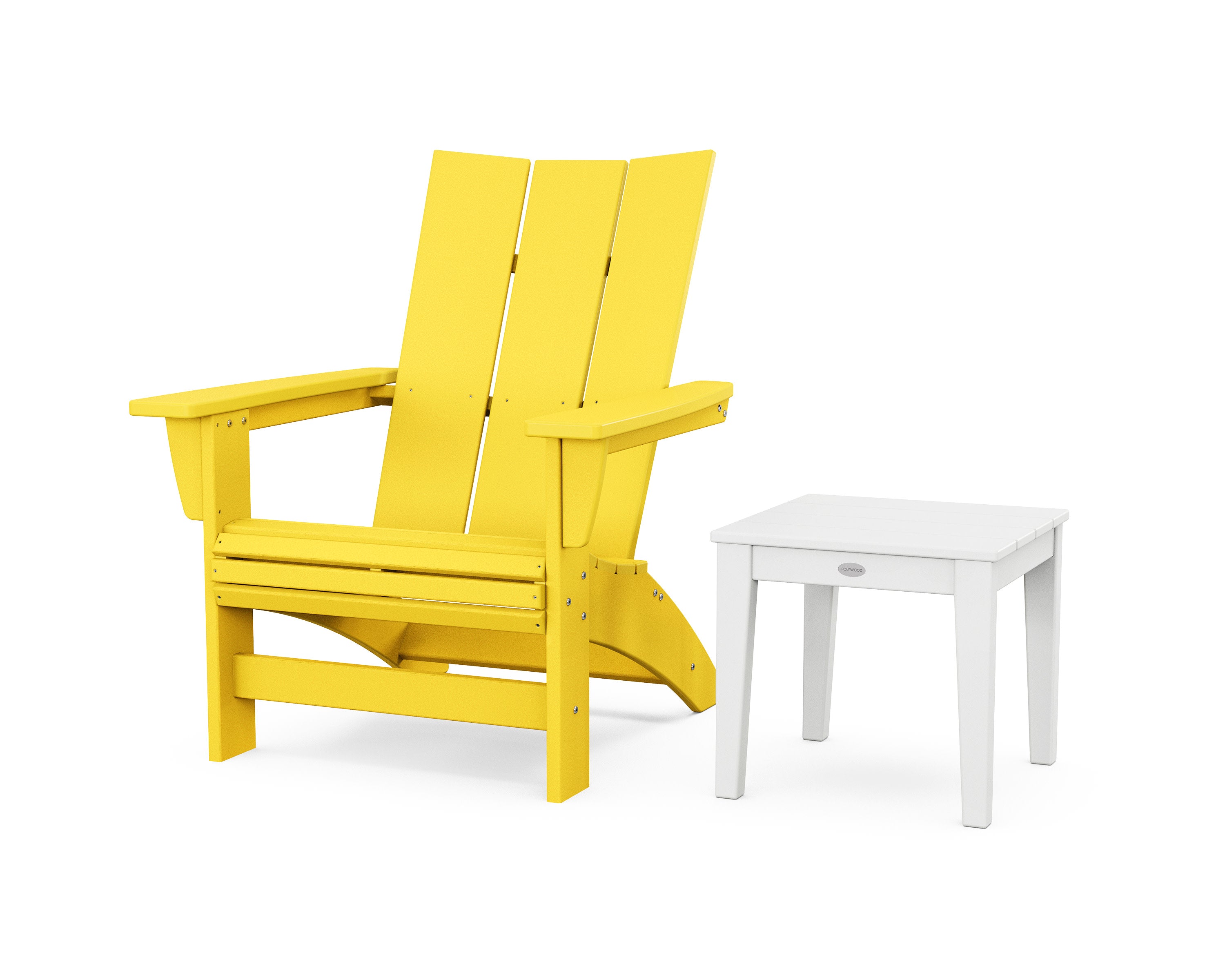 Modern Grand Adirondack Chair with Side Table in Lemon / White