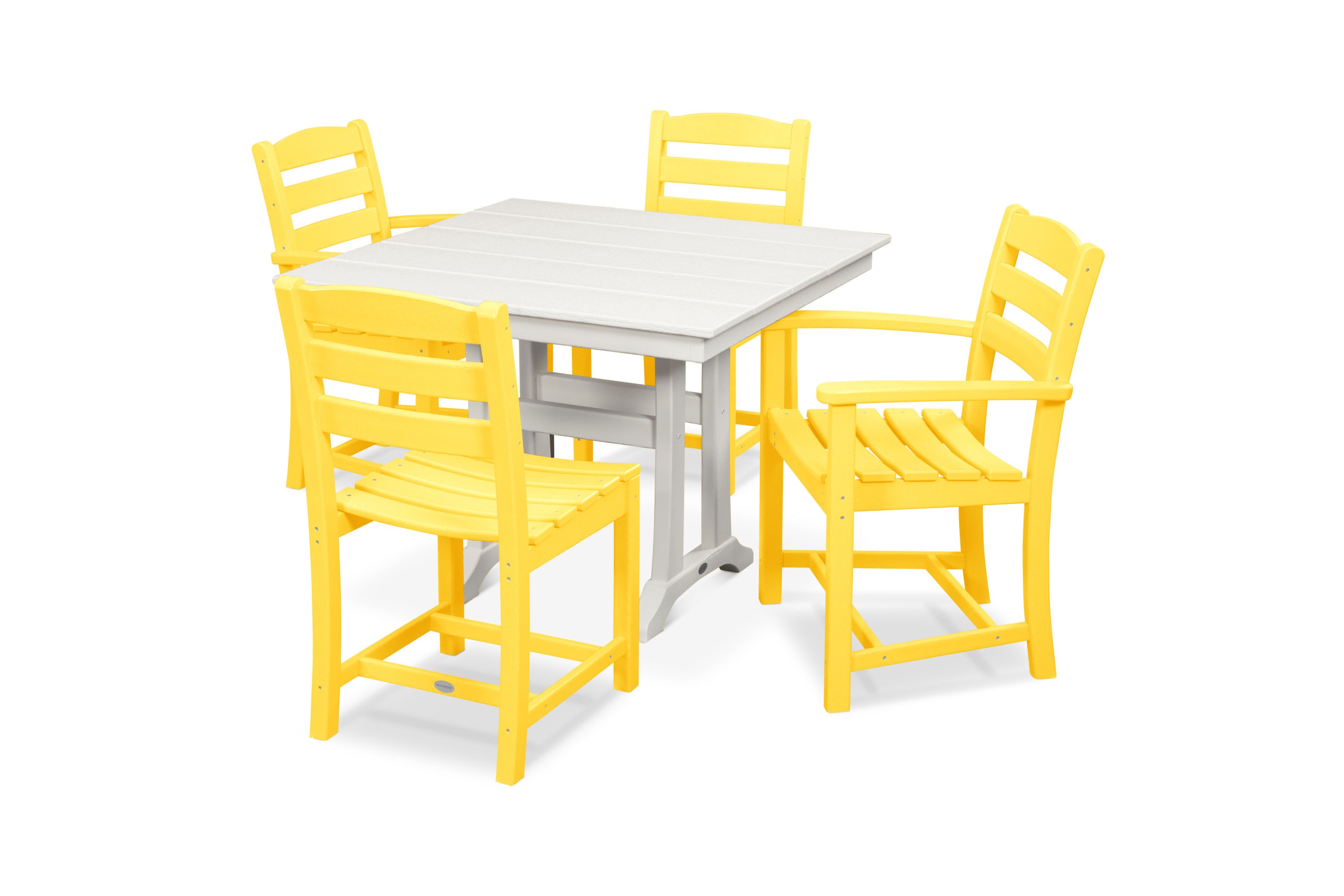 La Casa Caf 5-Piece Farmhouse Dining Set with Trestle Legs in Lemon / White