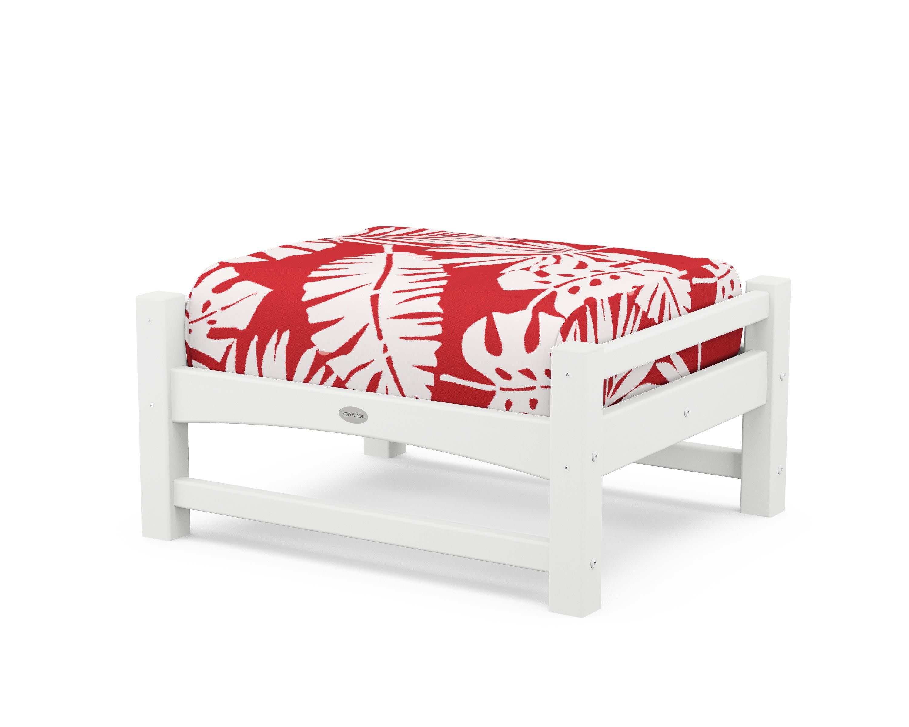 Club Ottoman in White / Leaf Crimson