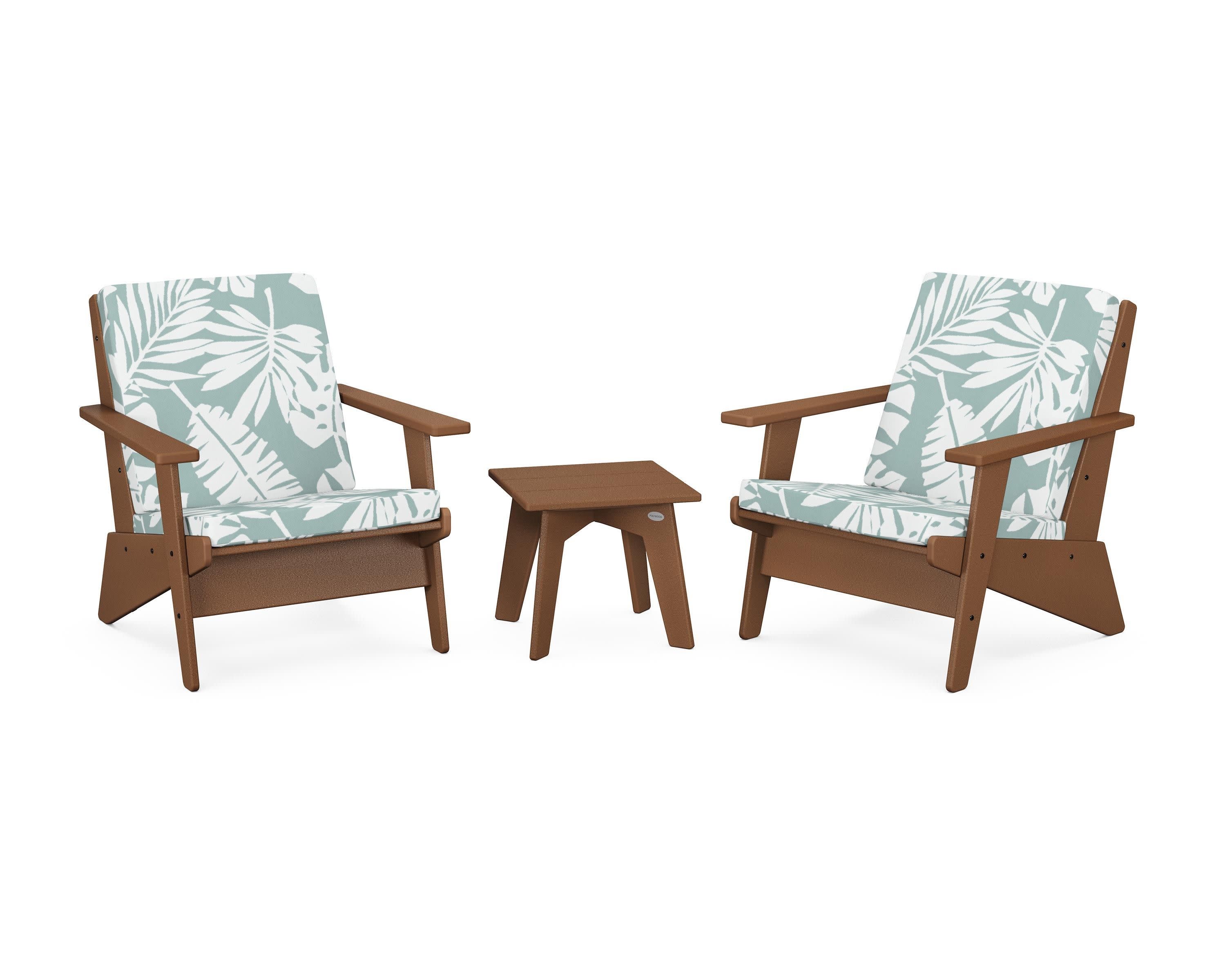Riviera Modern Lounge 3-Piece Set in Teak / Leaf Glacier Spa