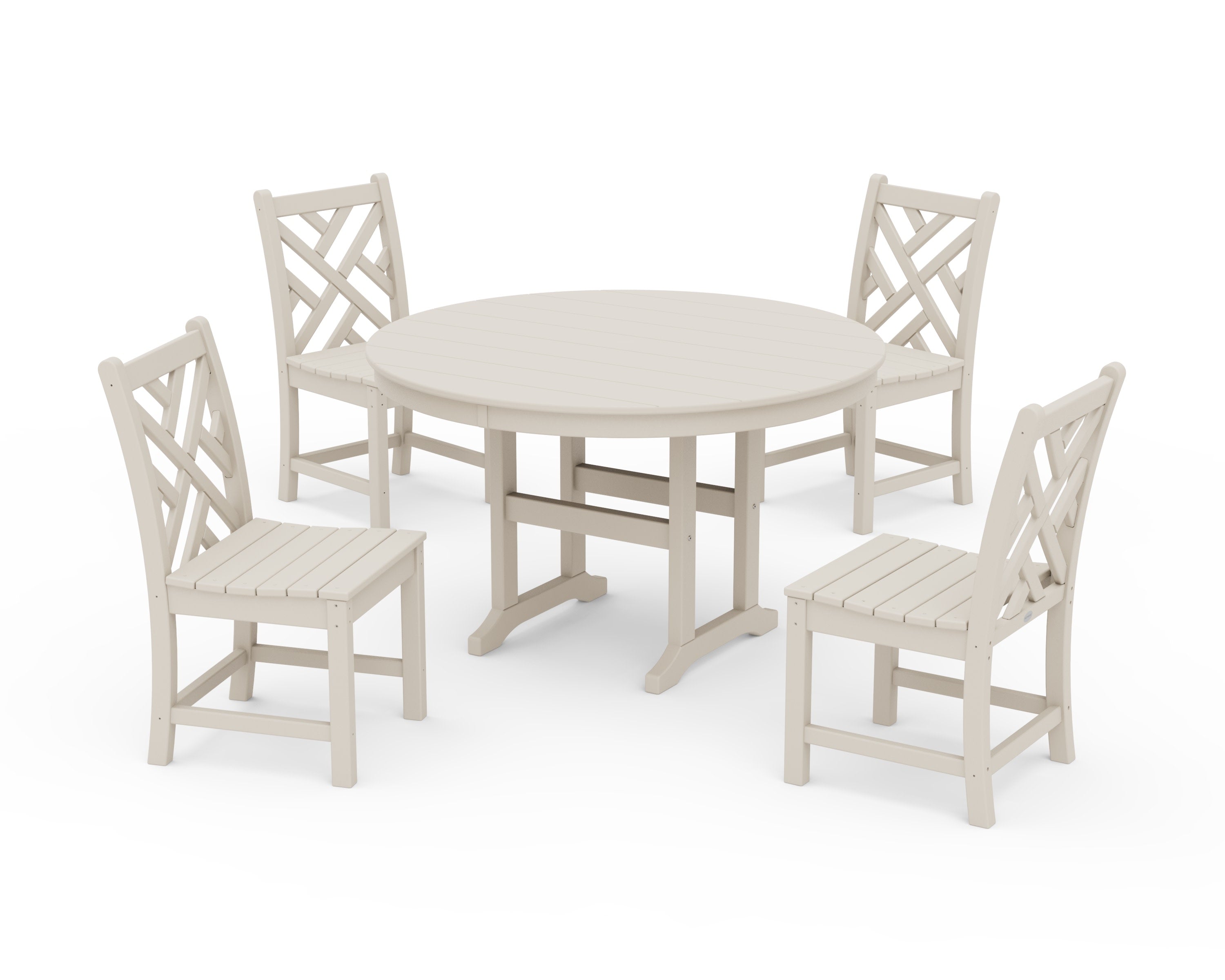 Chippendale 5-Piece Round Farmhouse Side Chair Dining Set in Sand