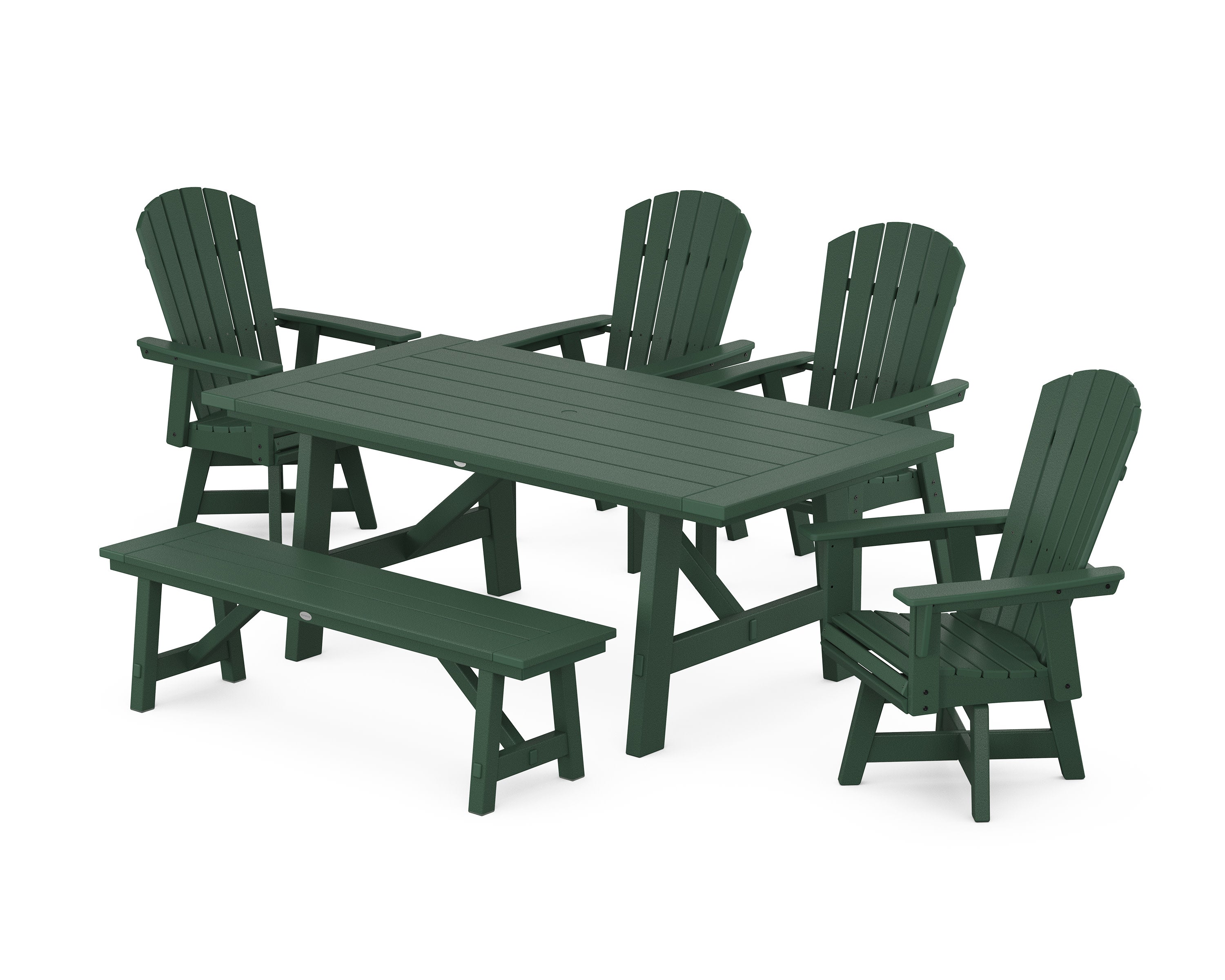 Nautical Adirondack Swivel 6-Piece Rustic Farmhouse Dining Set With Trestle Legs in Green