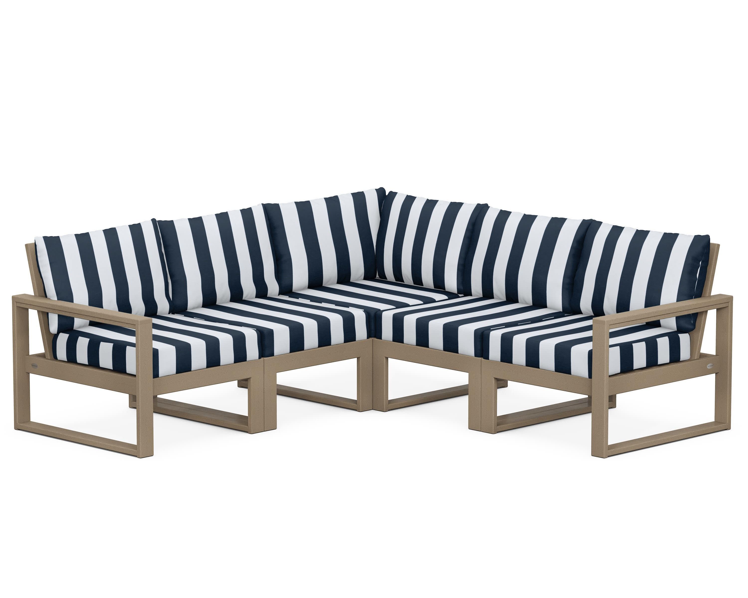 EDGE 5-Piece Modular Deep Seating Set in Vintage Sahara / Cabana Stripe Marine Indigo