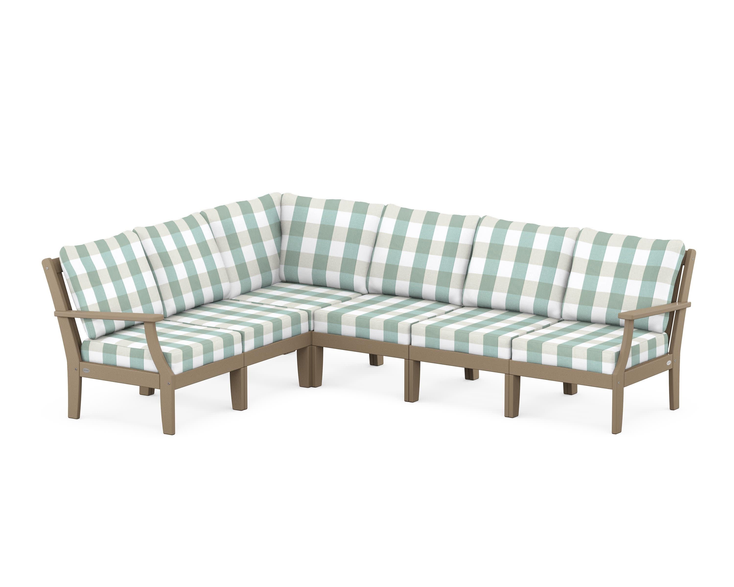 Braxton Modular 6-Piece Deep Seating Set in Vintage Sahara / Buffalo Plaid Glacier Spa