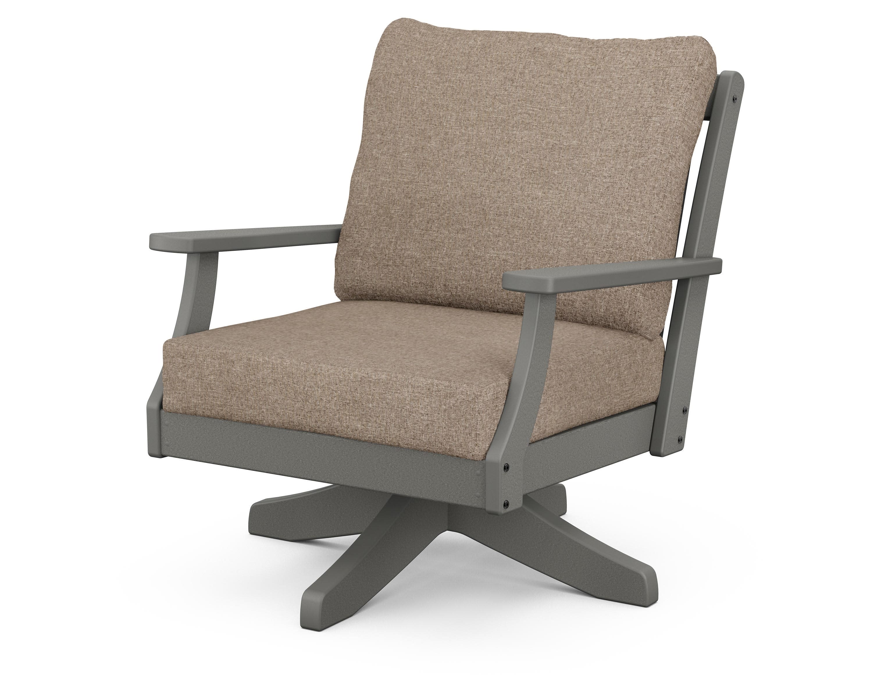 Braxton Deep Seating Swivel Chair in Slate Grey / Spiced Burlap