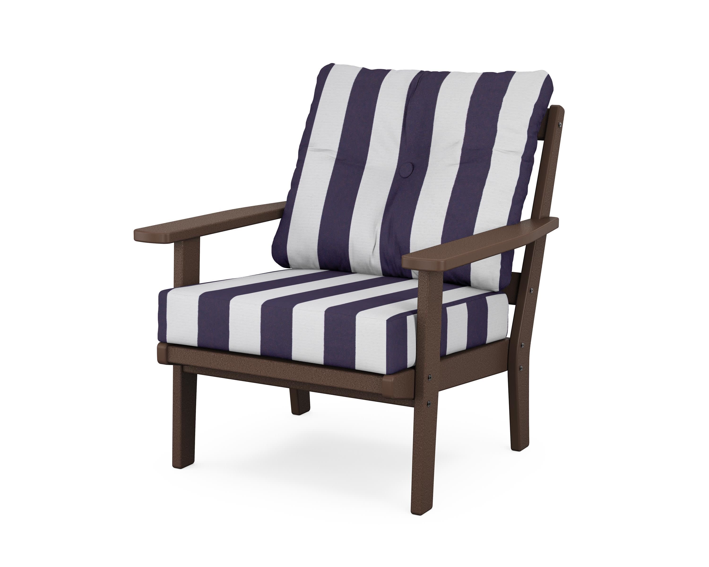Oxford Deep Seating Chair in Mahogany / Cabana Stripe Navy