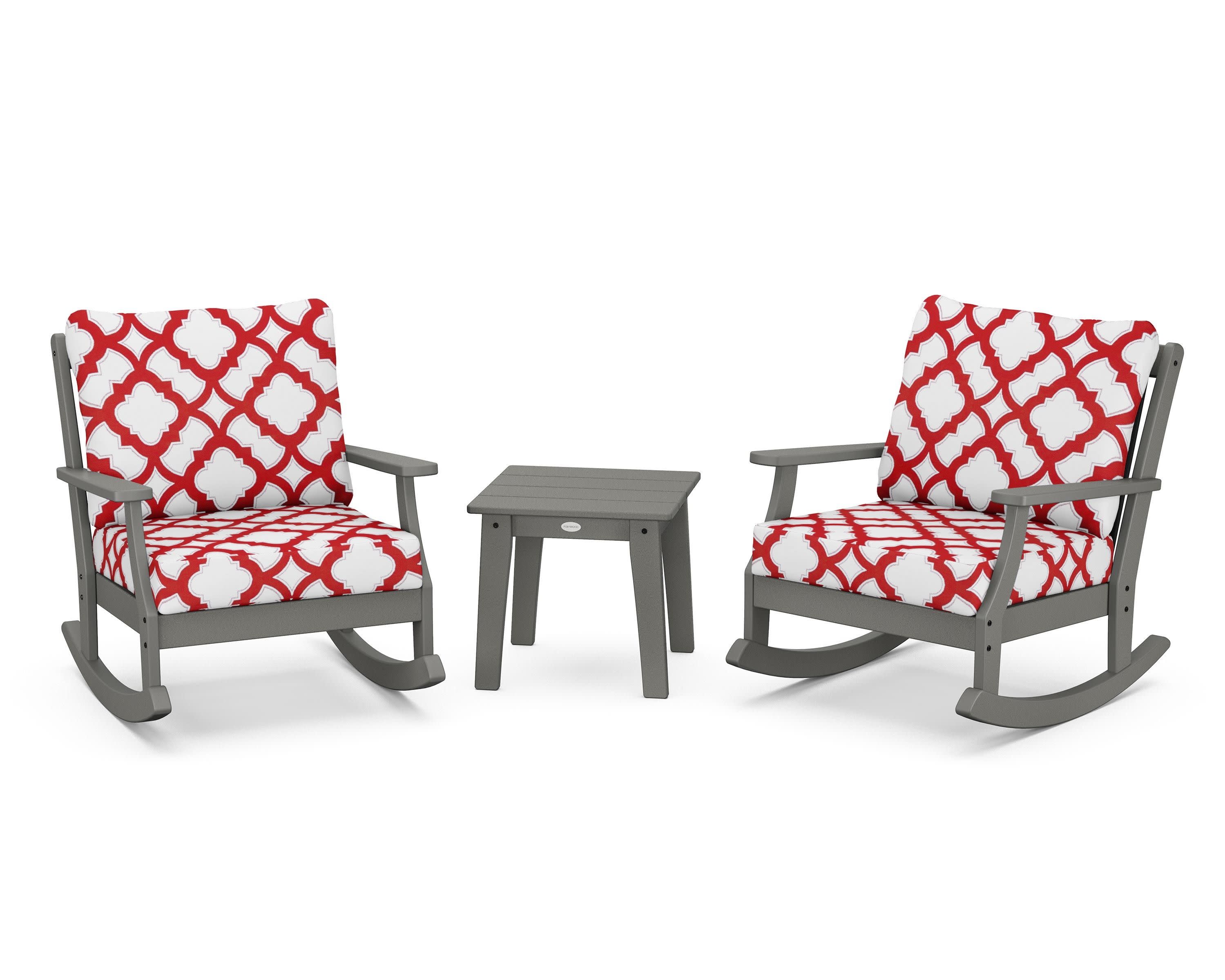 Braxton 3-Piece Deep Seating Rocker Set in Slate Grey / Trellis Crimson