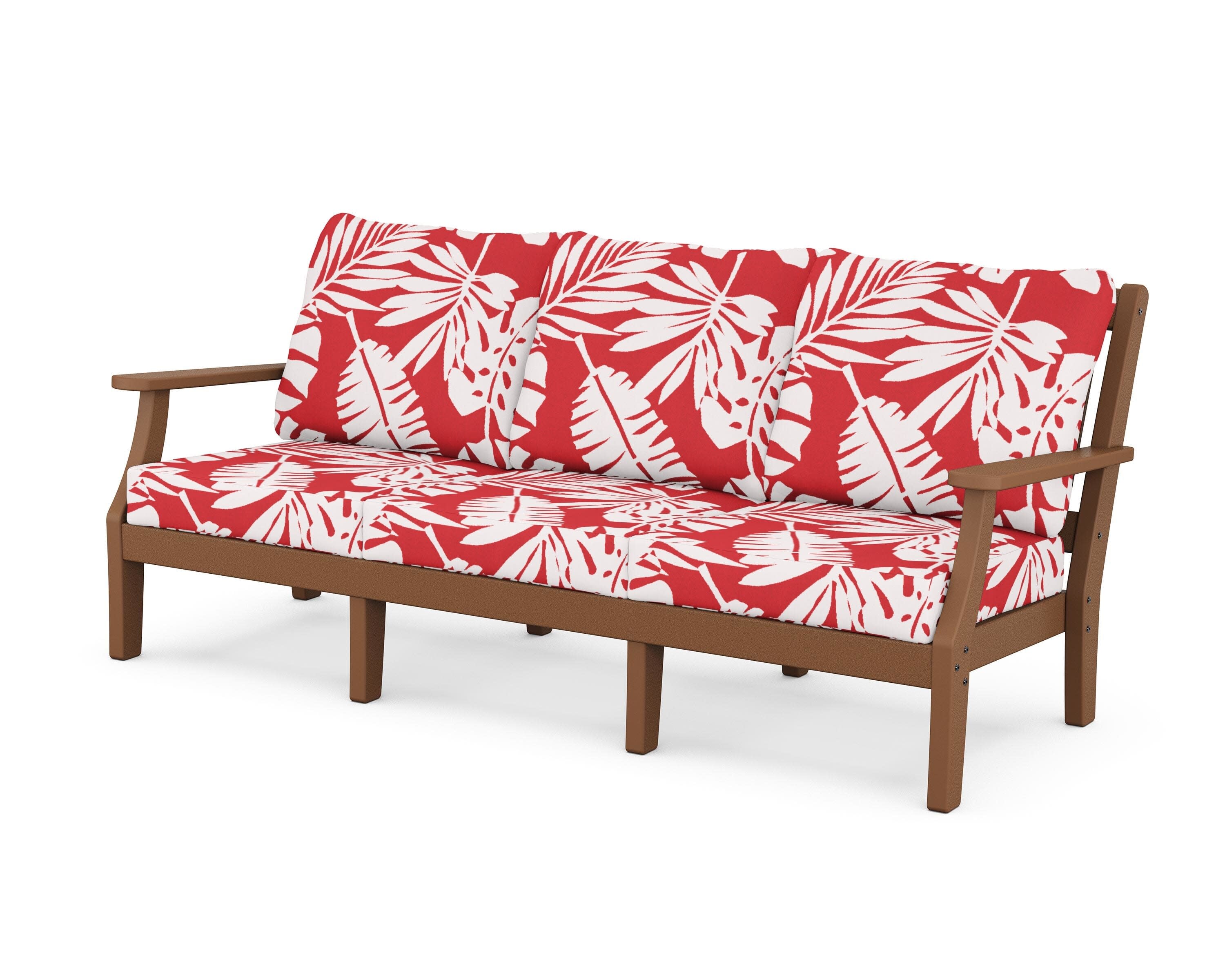 Chinoiserie Deep Seating Sofa in Teak / Leaf Crimson