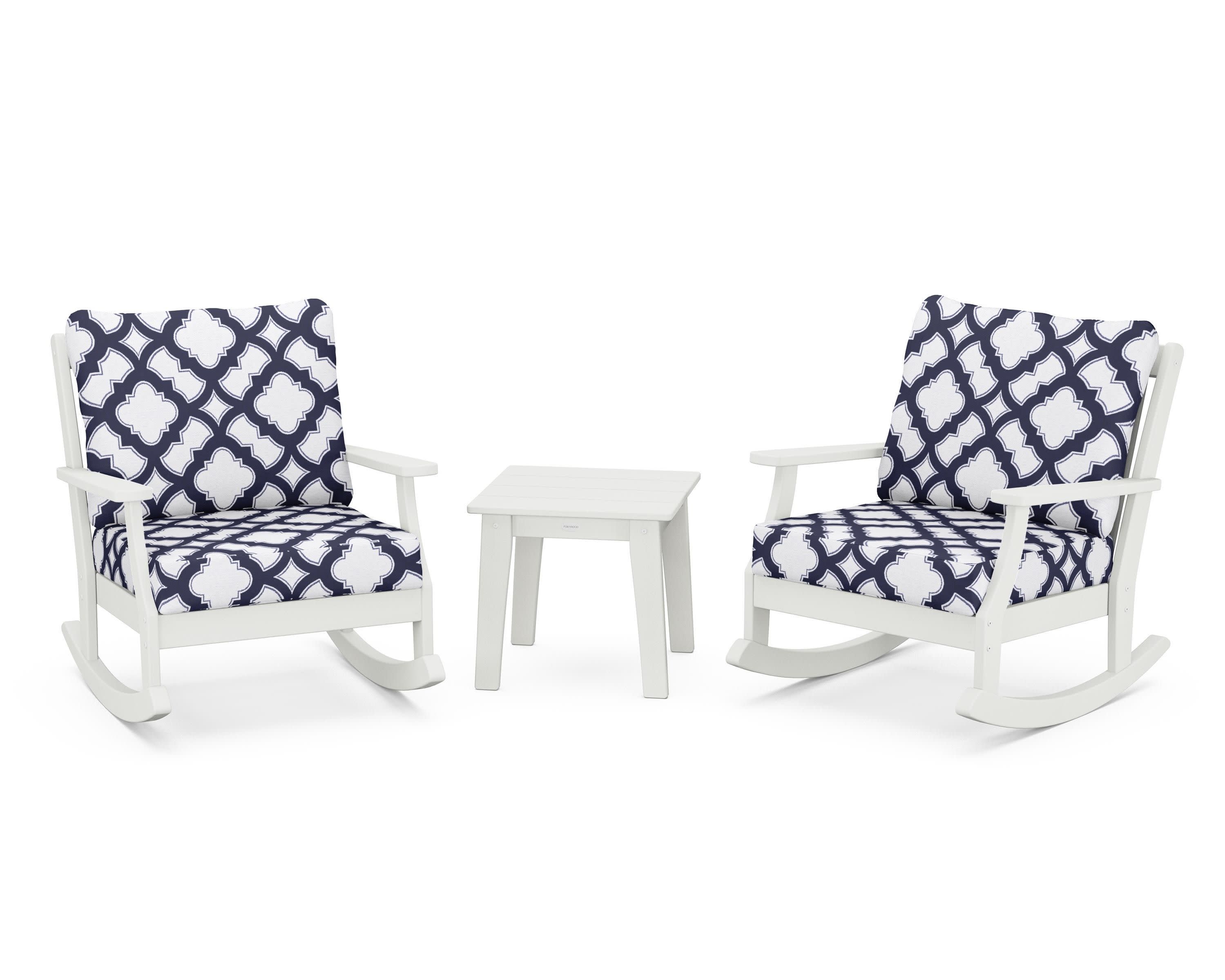 Braxton 3-Piece Deep Seating Rocker Set in Vintage White / Trellis Navy