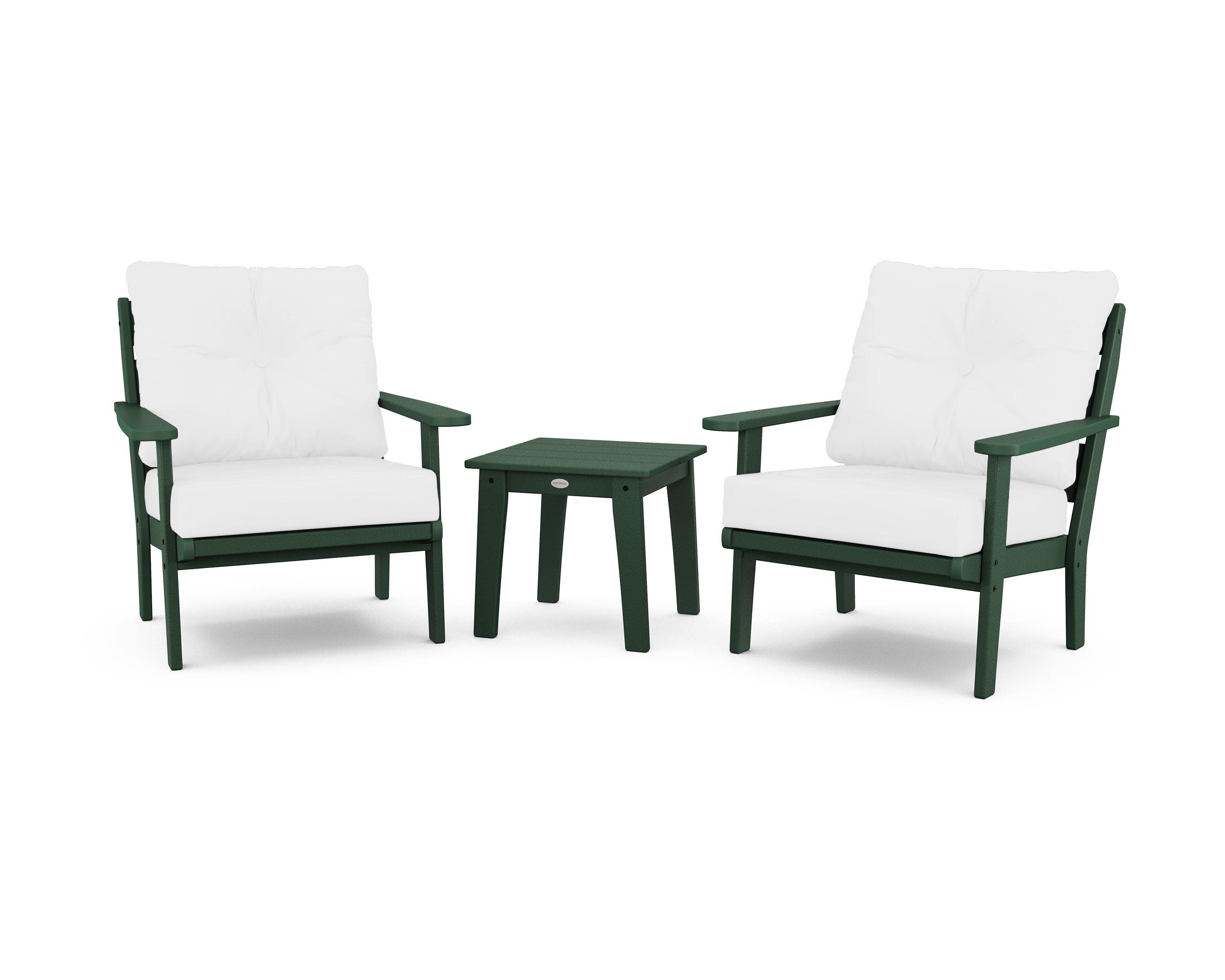 Lakeside 3-Piece Deep Seating Chair Set in Green / Natural