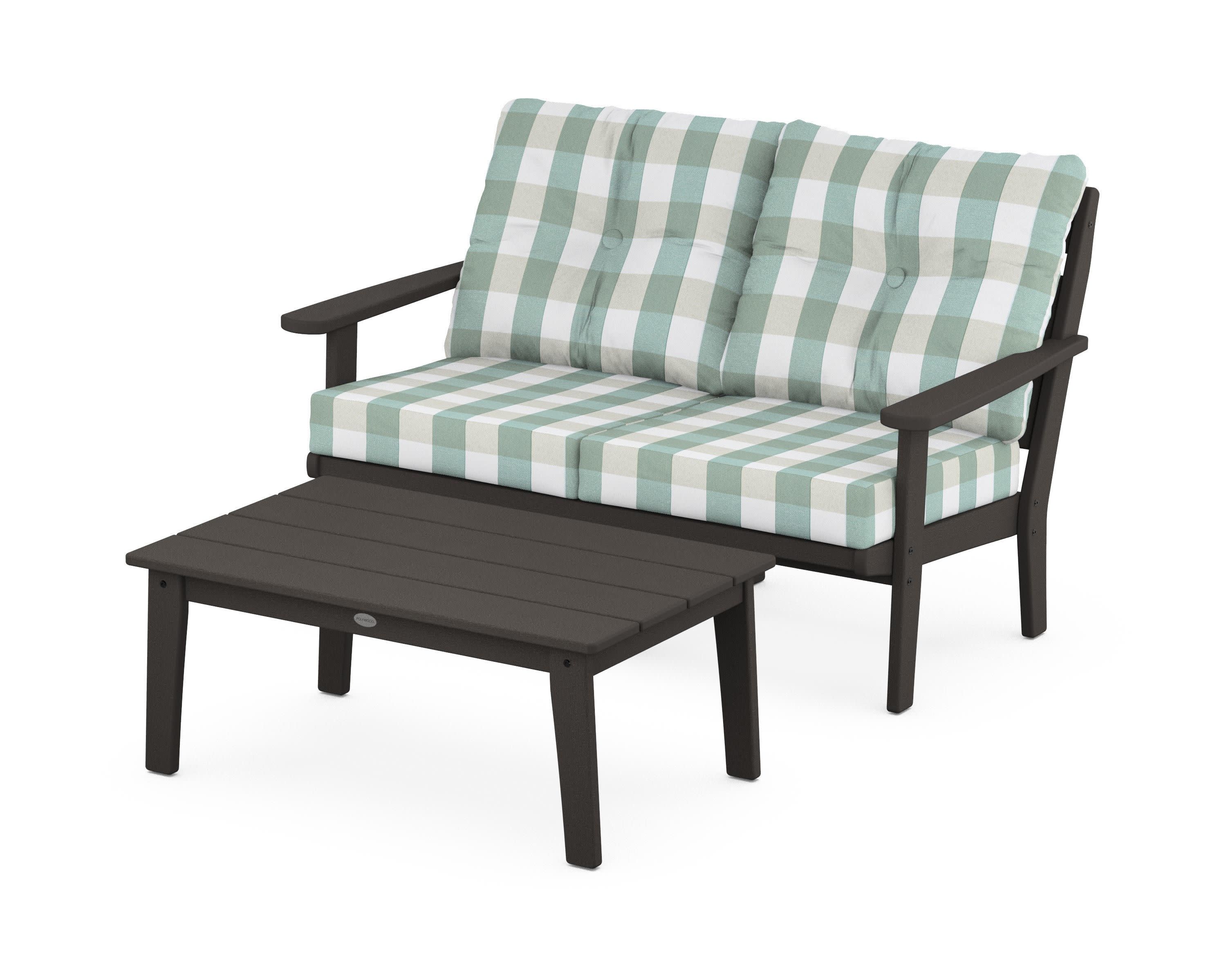 Lakeside 2-Piece Lounge Loveseat Set in Vintage Coffee / Buffalo Plaid Glacier Spa