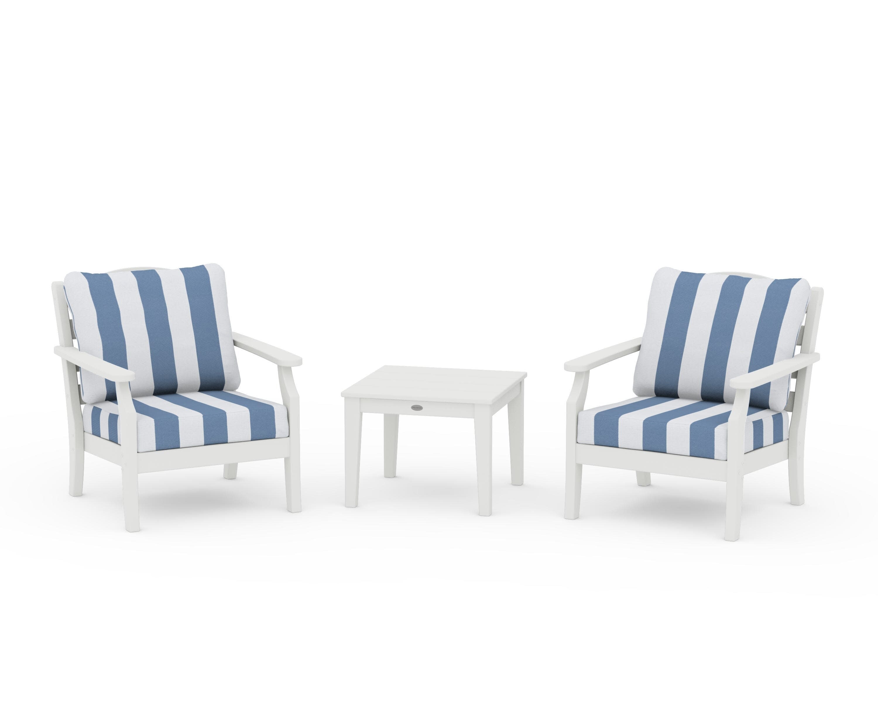 Savannah 3-Piece Deep Seating Set in Vintage White / Cabana Stripe Sky Blue