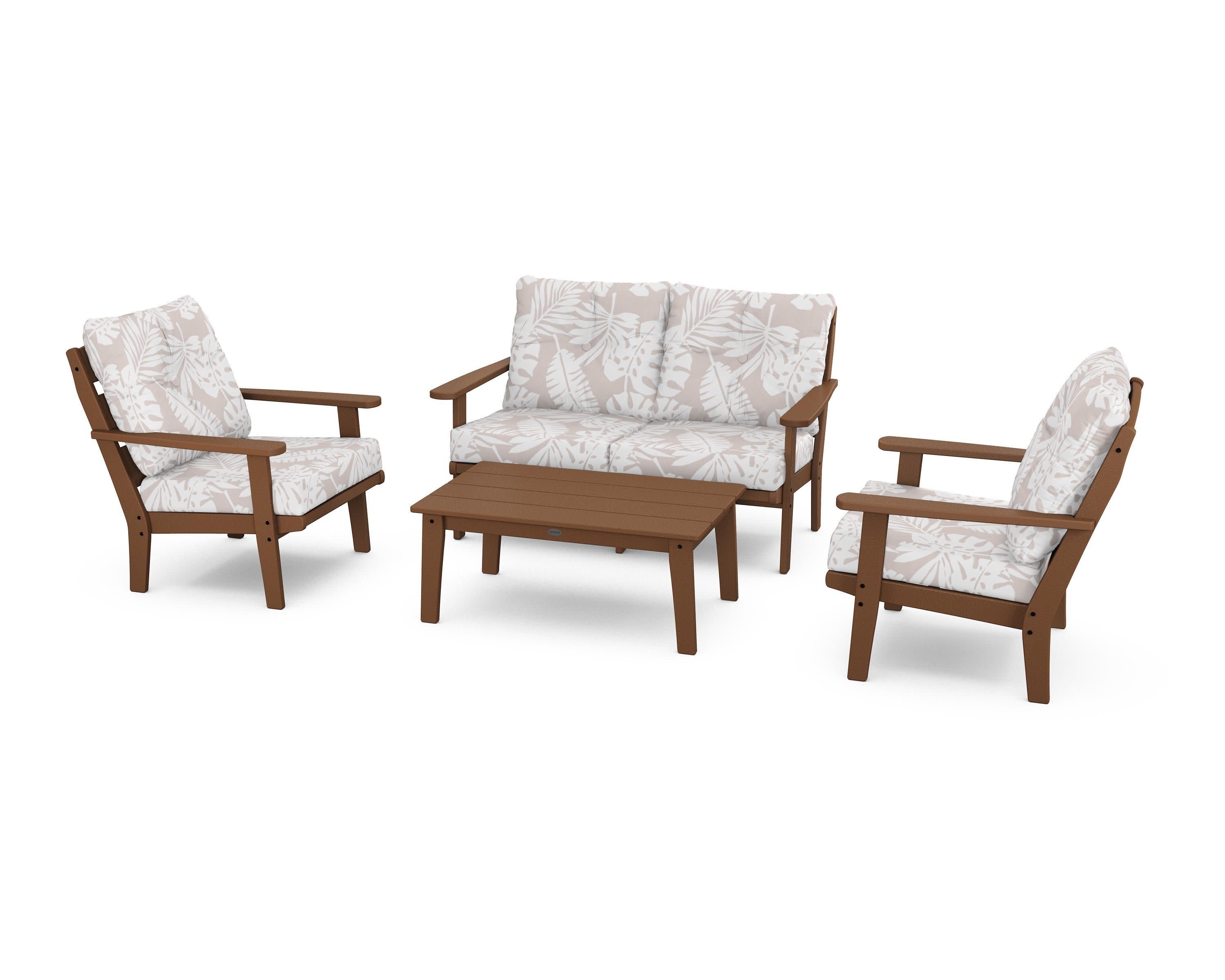 Lakeside 4-Piece Deep Seating Set in Teak / Leaf Dune Burlap