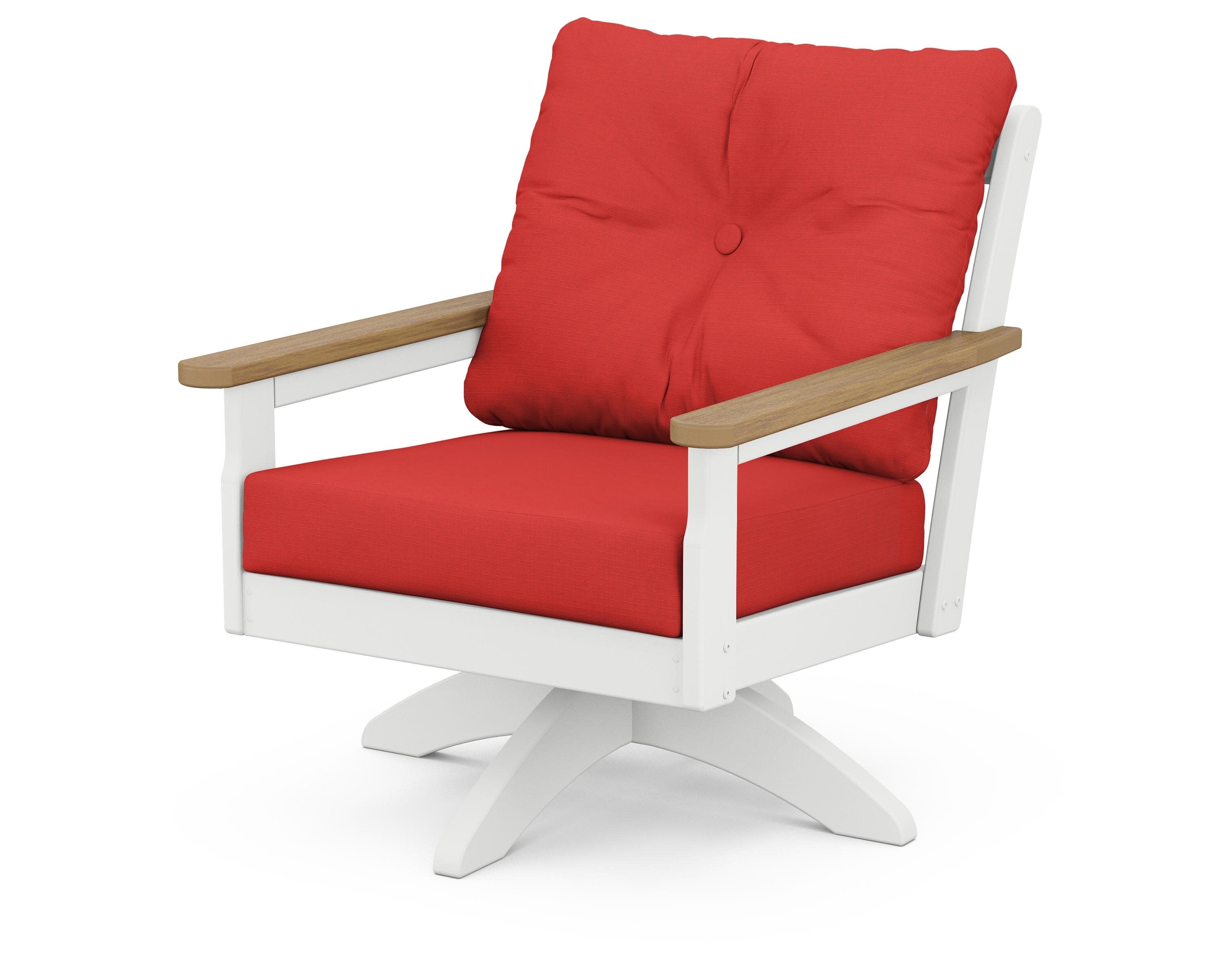 Vineyard Deep Seating Swivel Chair in White / Natural / Crimson Linen