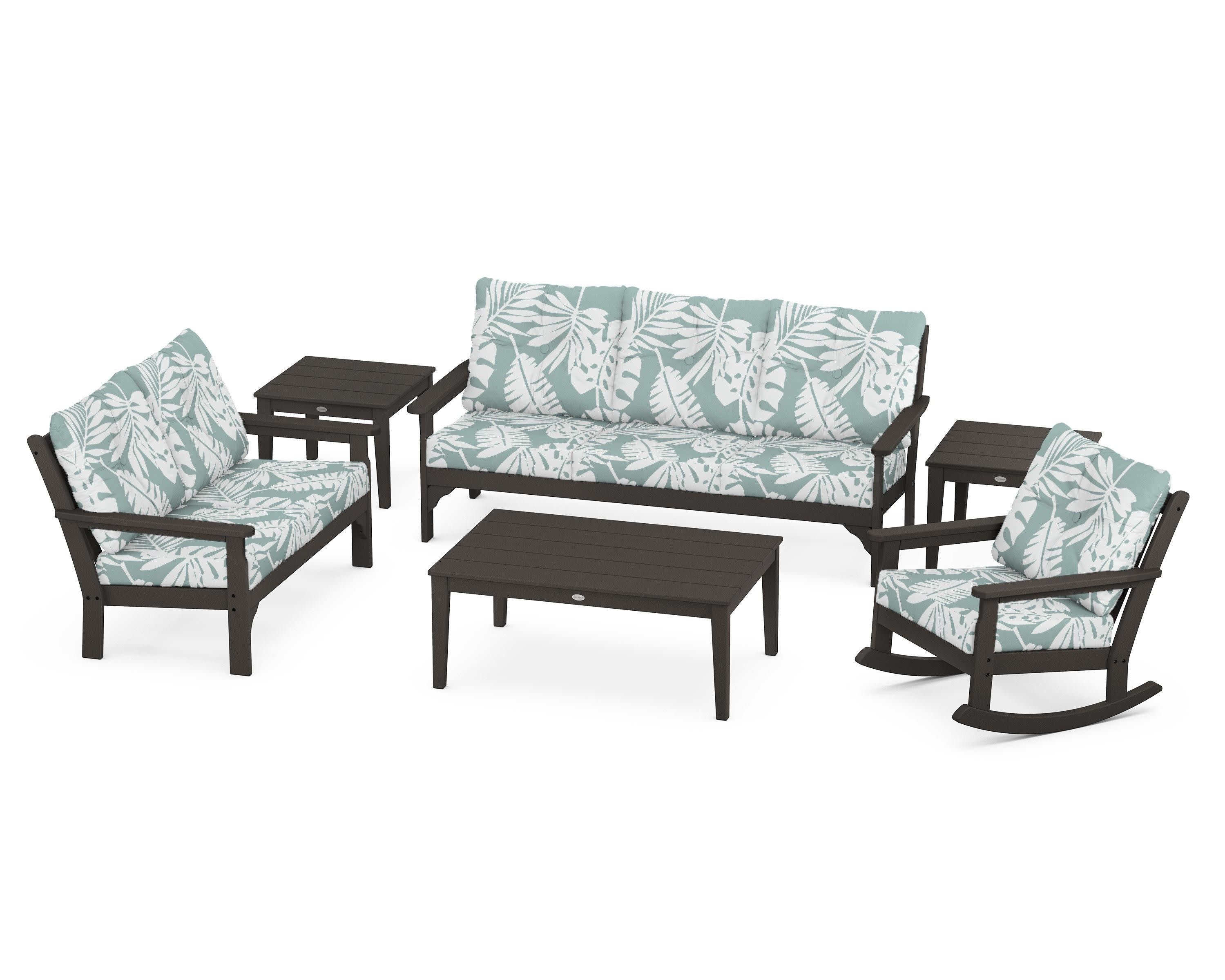 Vineyard 6-Piece Deep Seating Set in Vintage Coffee / Leaf Glacier Spa