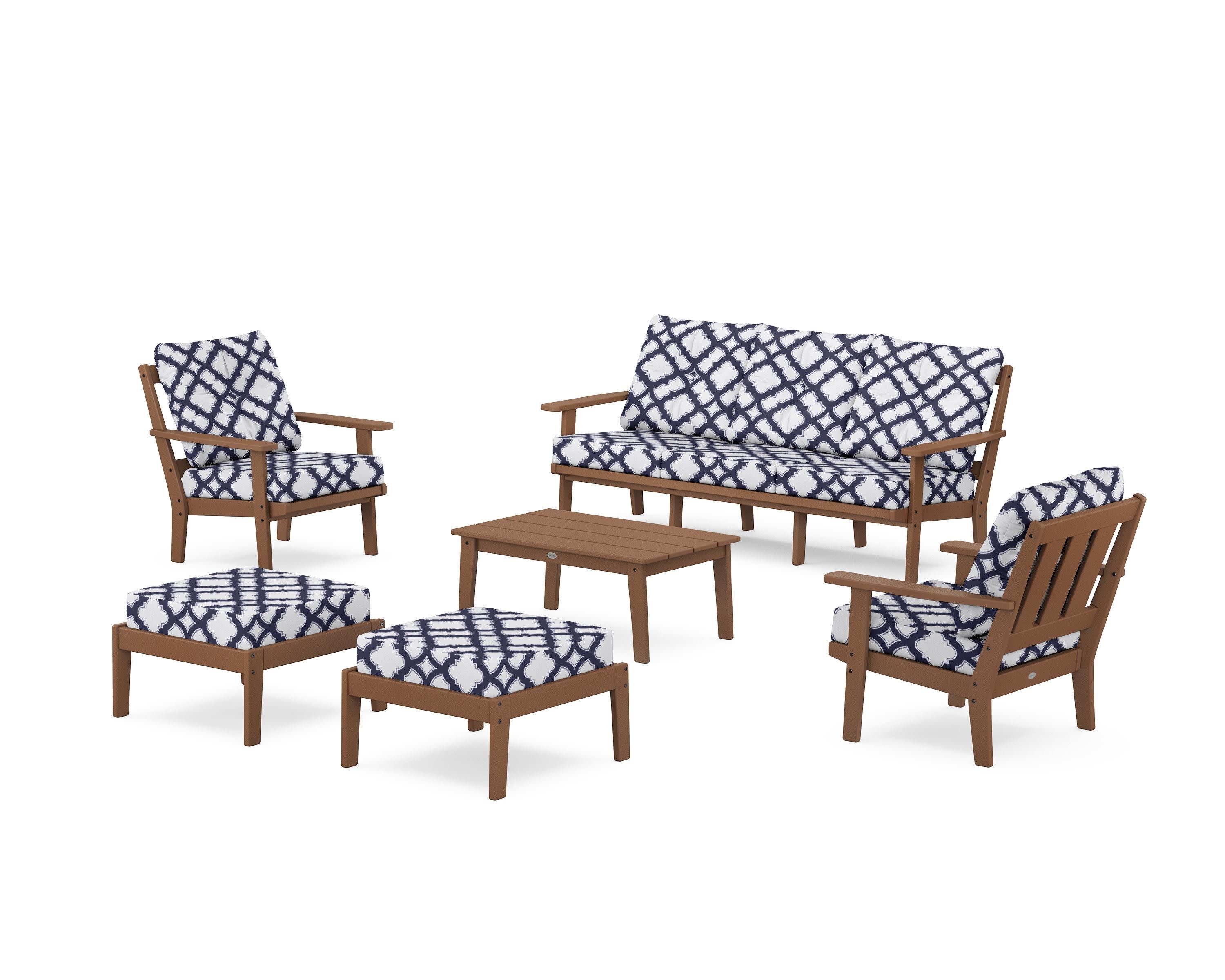 Oxford 6-Piece Lounge Sofa Set in Teak / Trellis Navy