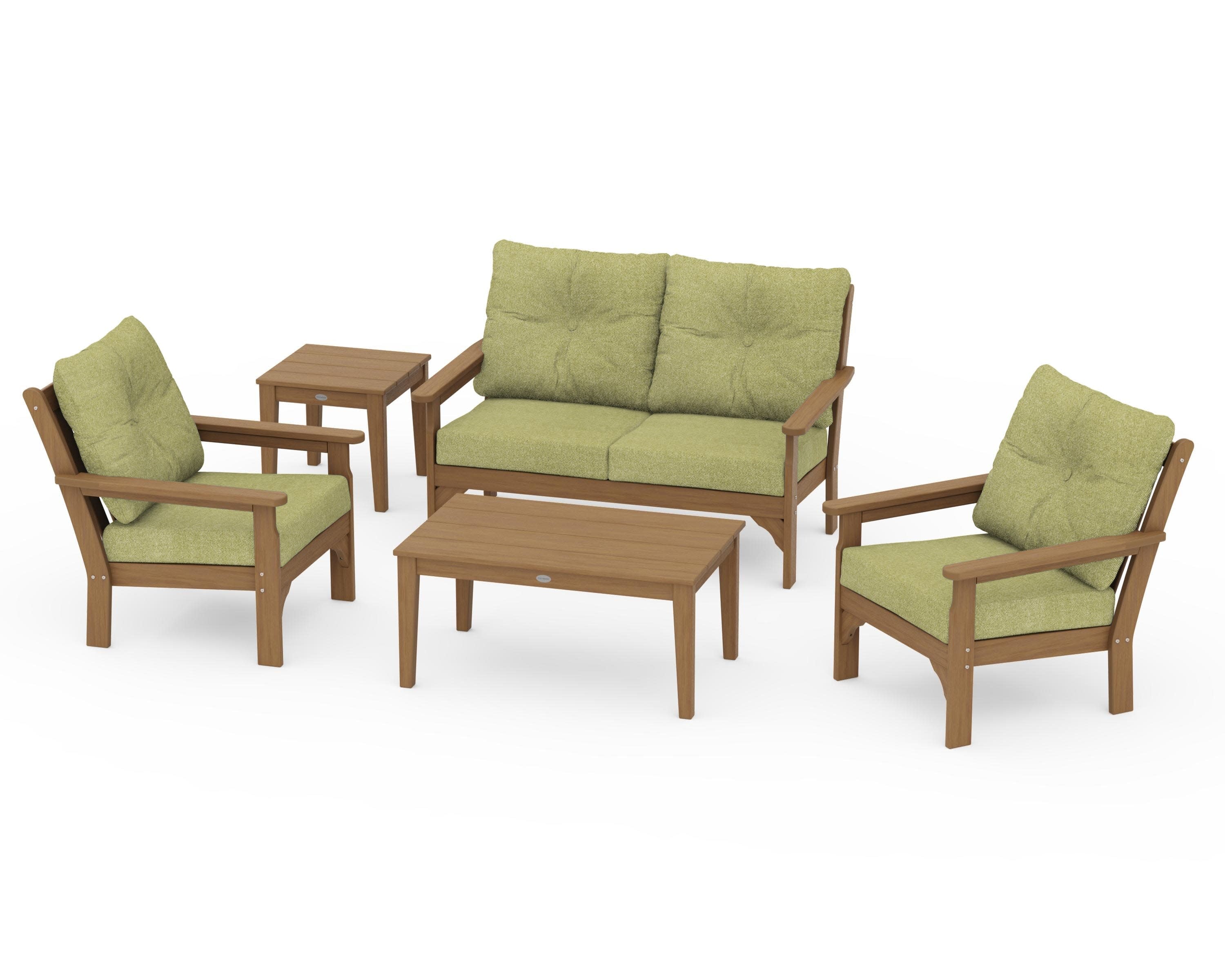 Vineyard 5-Piece Deep Seating Set in Natural / Chartreuse Boucle