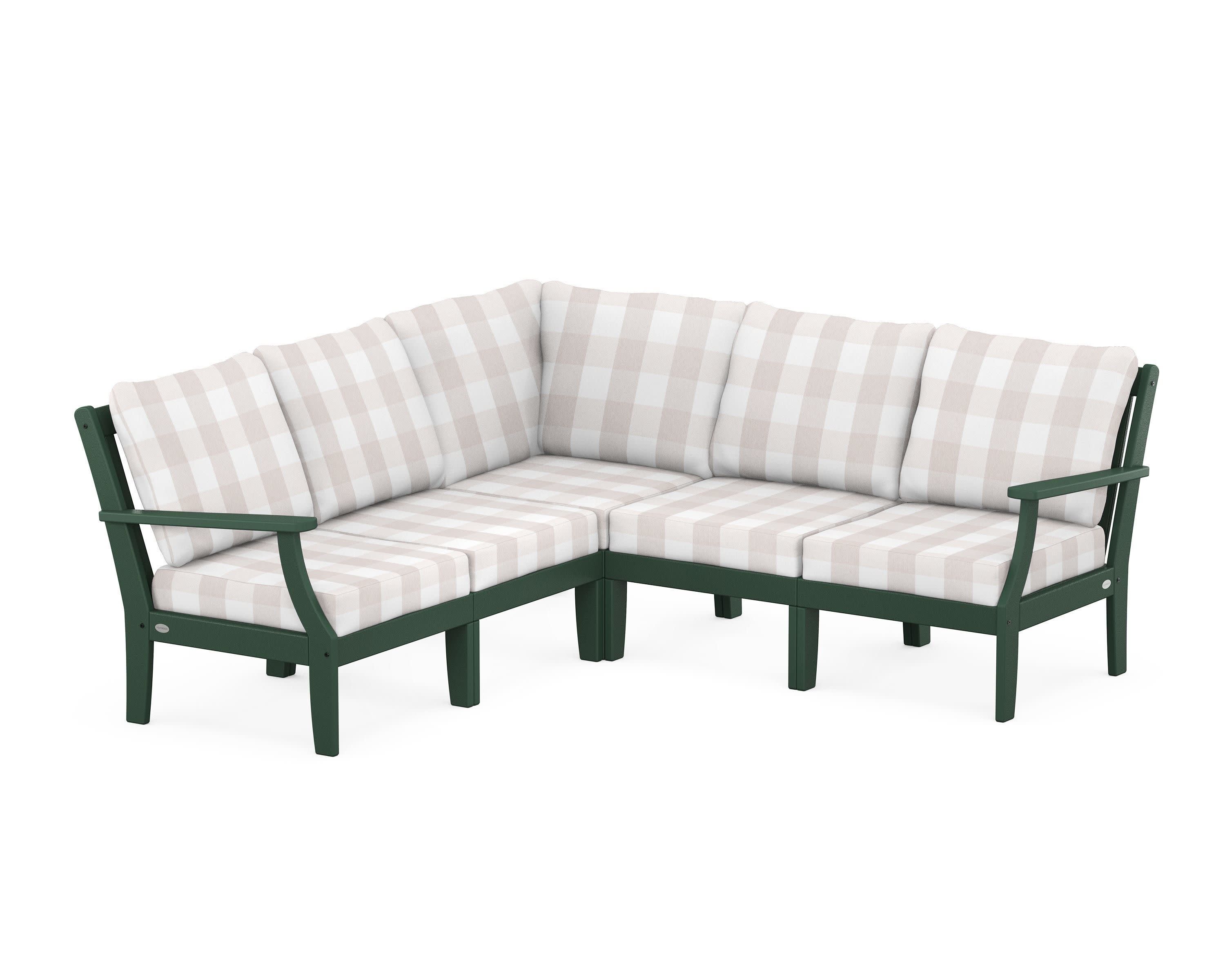 Braxton Modular 5-Piece Deep Seating Set in Green / Buffalo Plaid Dune Burlap