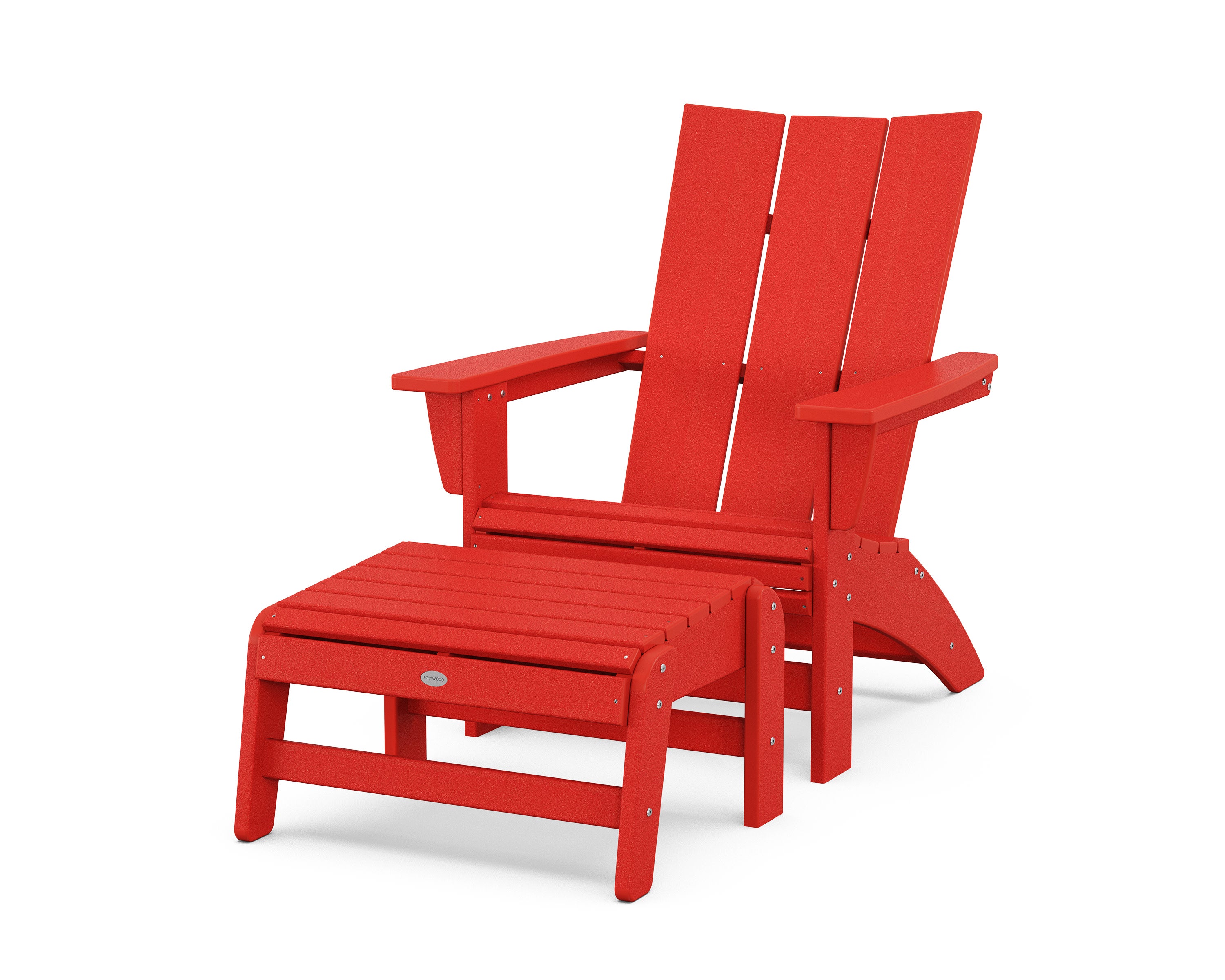 Modern Grand Adirondack Chair with Ottoman in Sunset Red