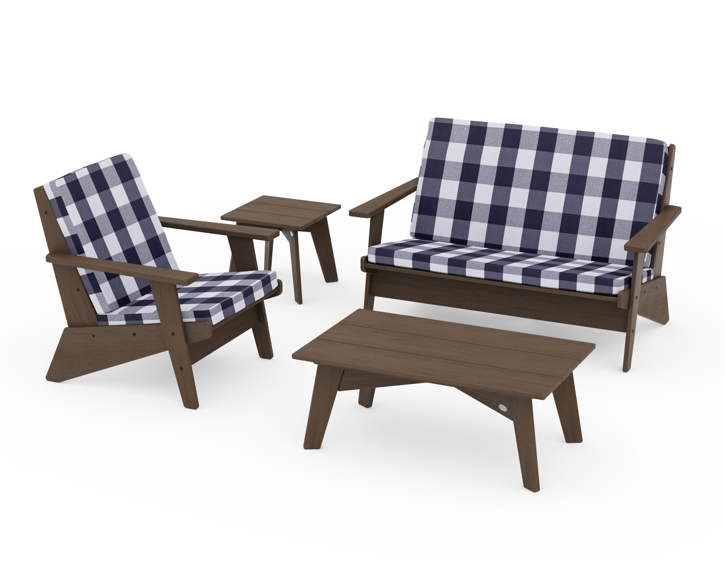 Riviera Modern Lounge 4-Piece Set in Kona / Buffalo Plaid Navy