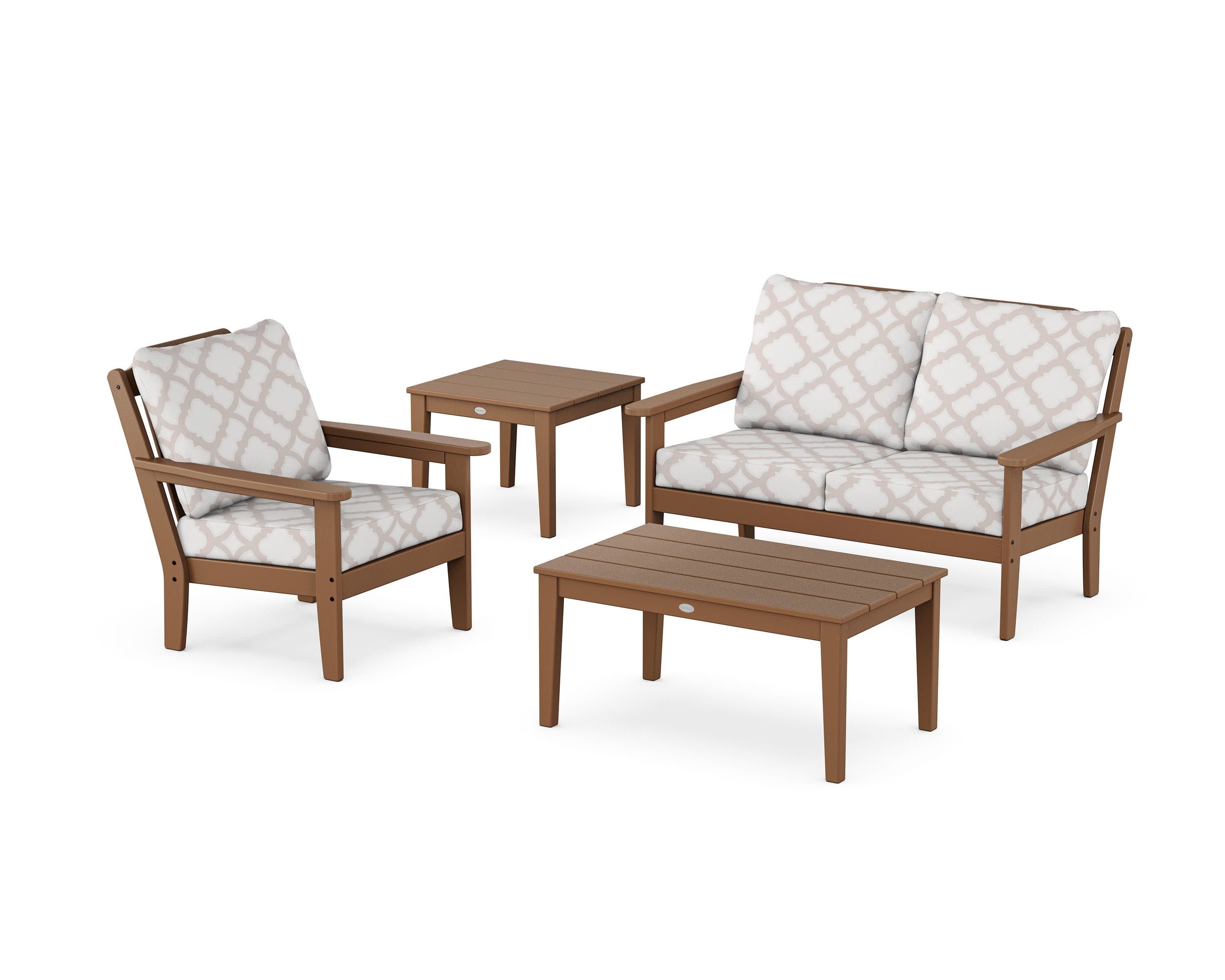 Wovendale 4-Piece Deep Seating Set in Teak / Trellis Dune Burlap