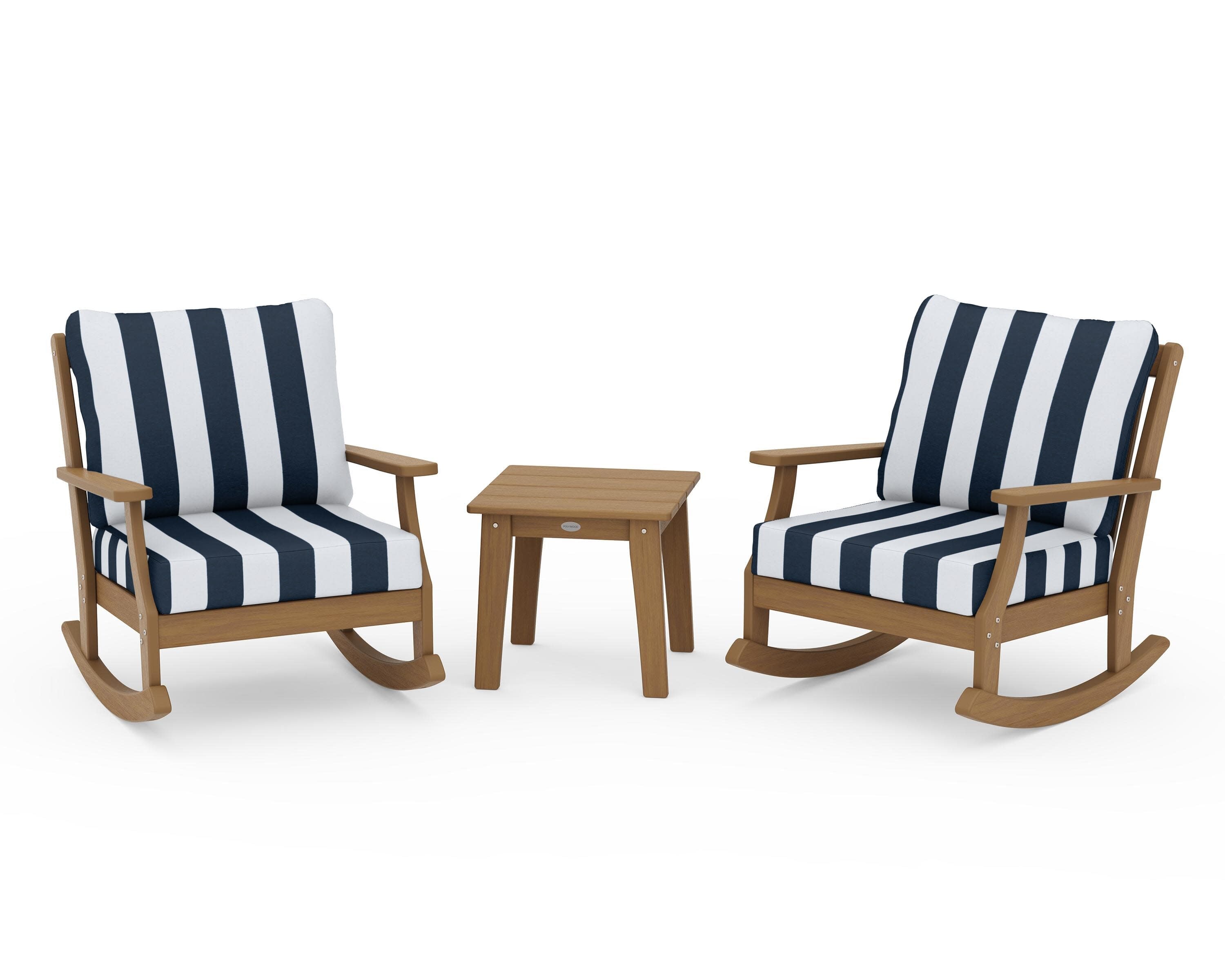 Braxton 3-Piece Deep Seating Rocker Set in Natural / Cabana Stripe Marine Indigo
