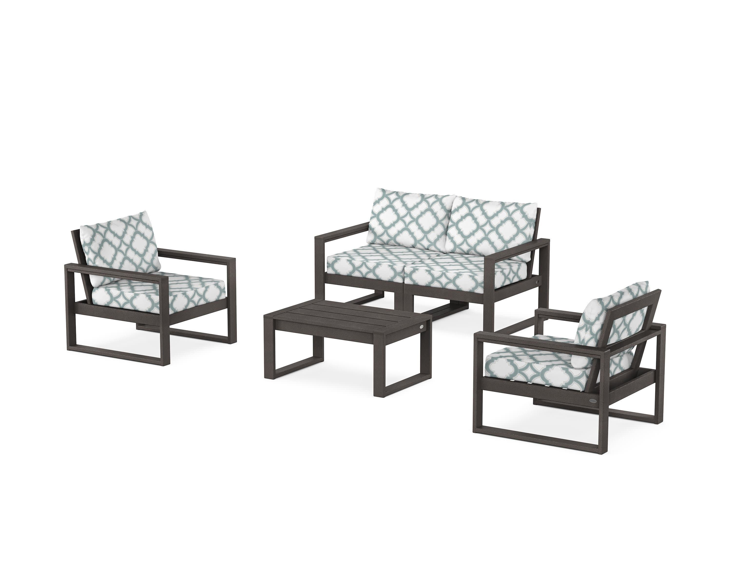 EDGE Sectional 4-Piece Deep Seating Set with Loveseat in Vintage Coffee / Trellis Glacier Spa