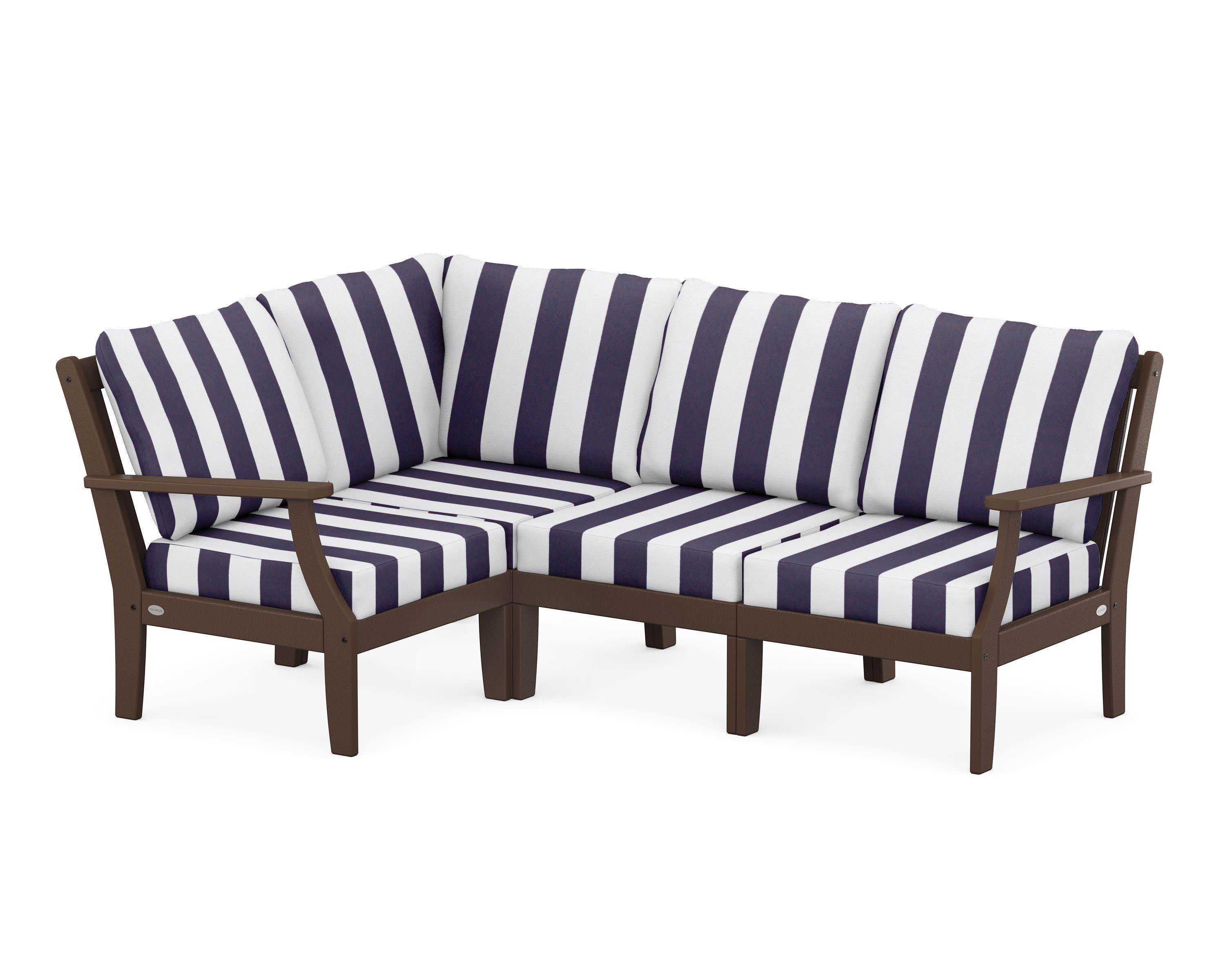Braxton Modular 4-Piece Deep Seating Set in Mahogany / Cabana Stripe Navy
