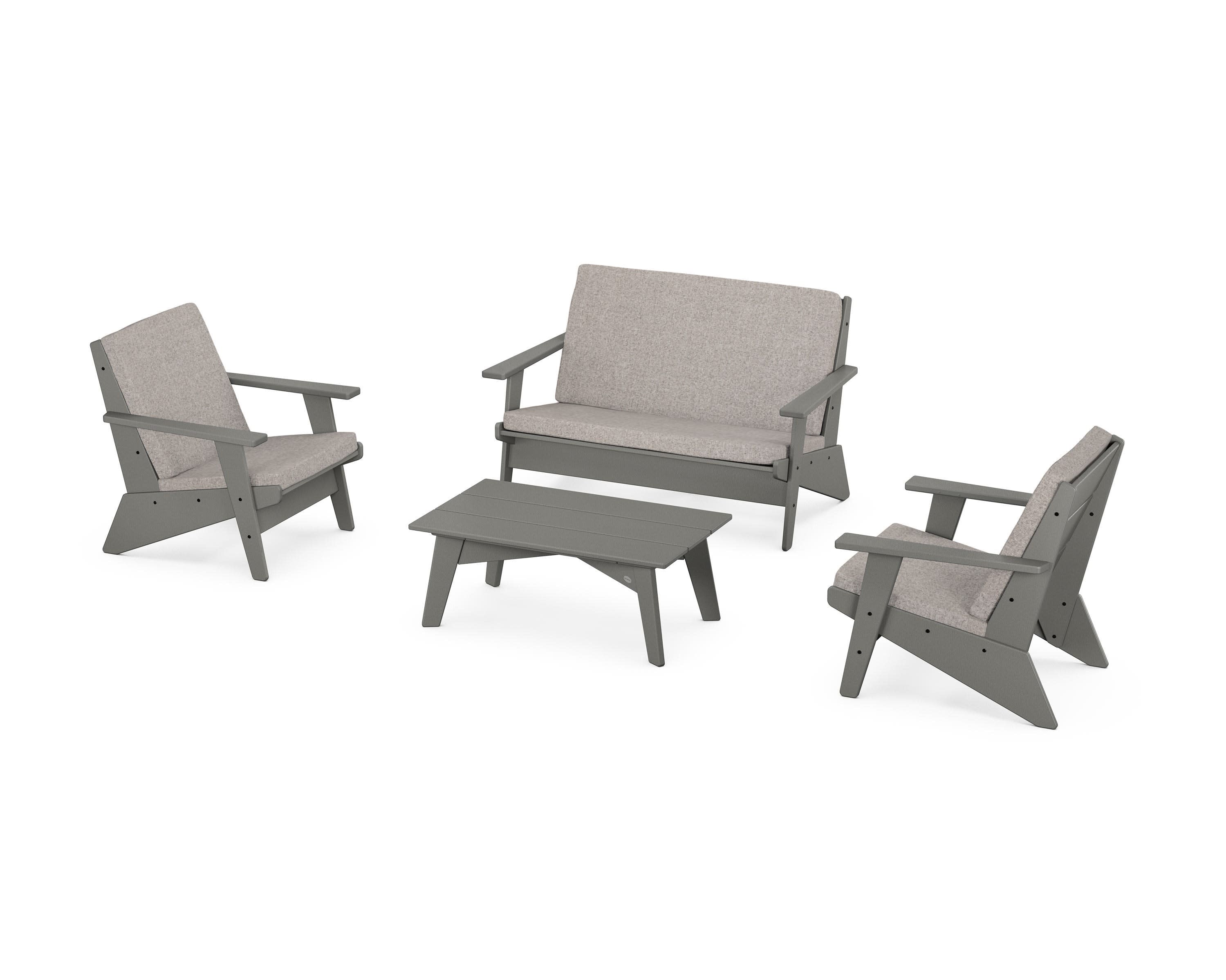 Riviera Modern Lounge 4-Piece Set in Slate Grey / Weathered Tweed