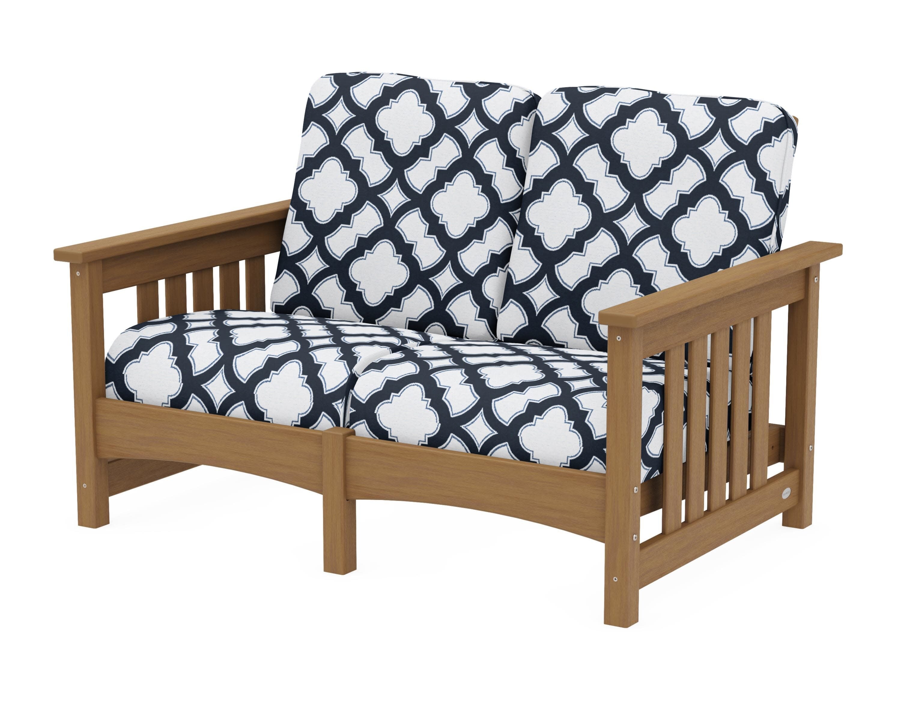 Club Mission Loveseat in Natural / Trellis Marine Indigo