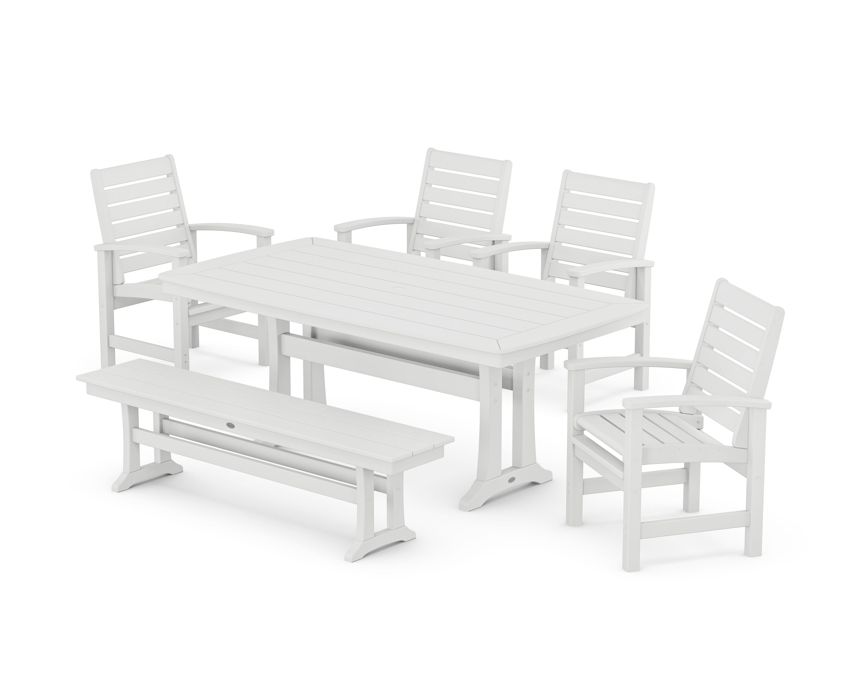Signature 6-Piece Dining Set with Trestle Legs and Bench in White