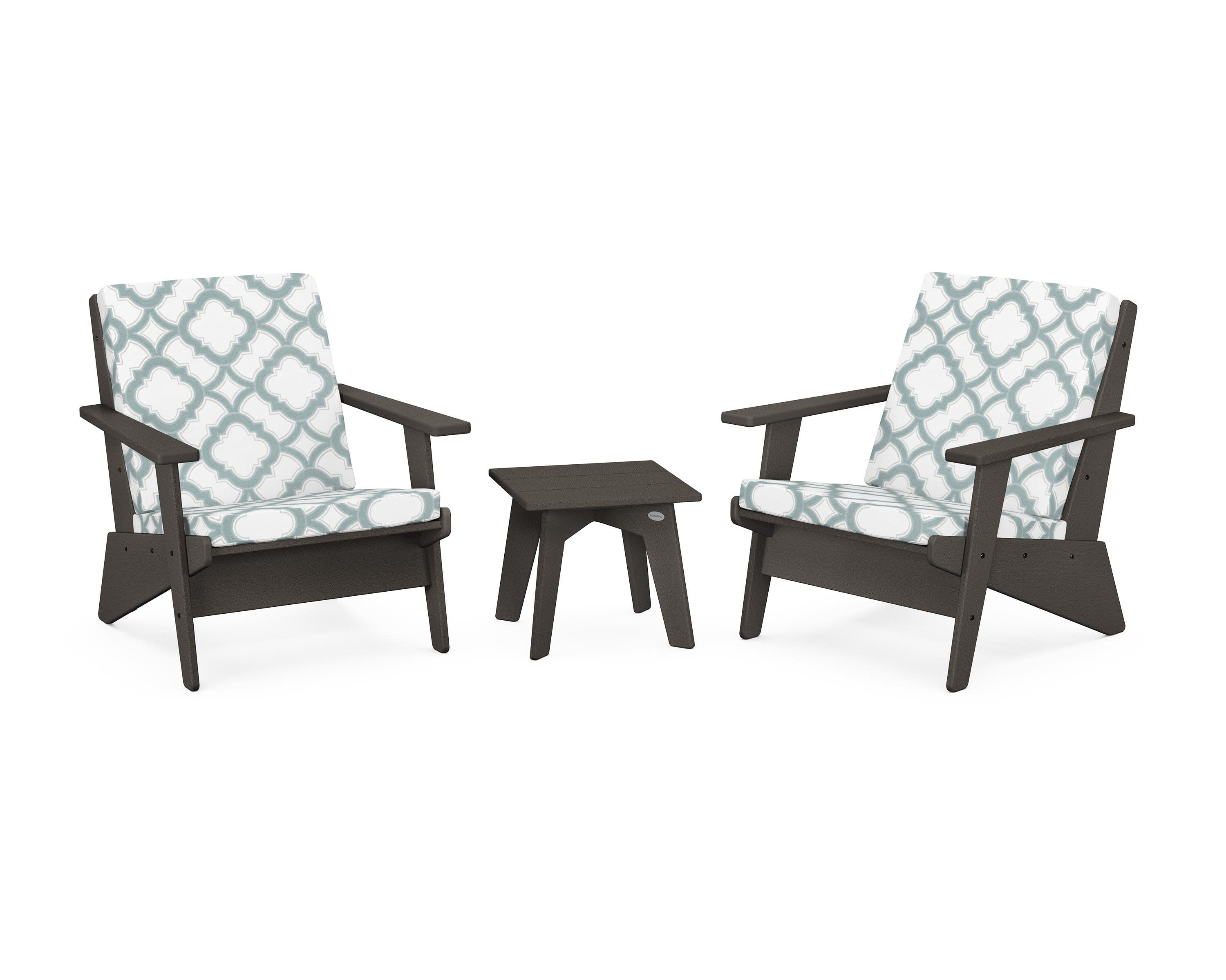 Riviera Modern Lounge 3-Piece Set in Vintage Coffee / Trellis Glacier Spa