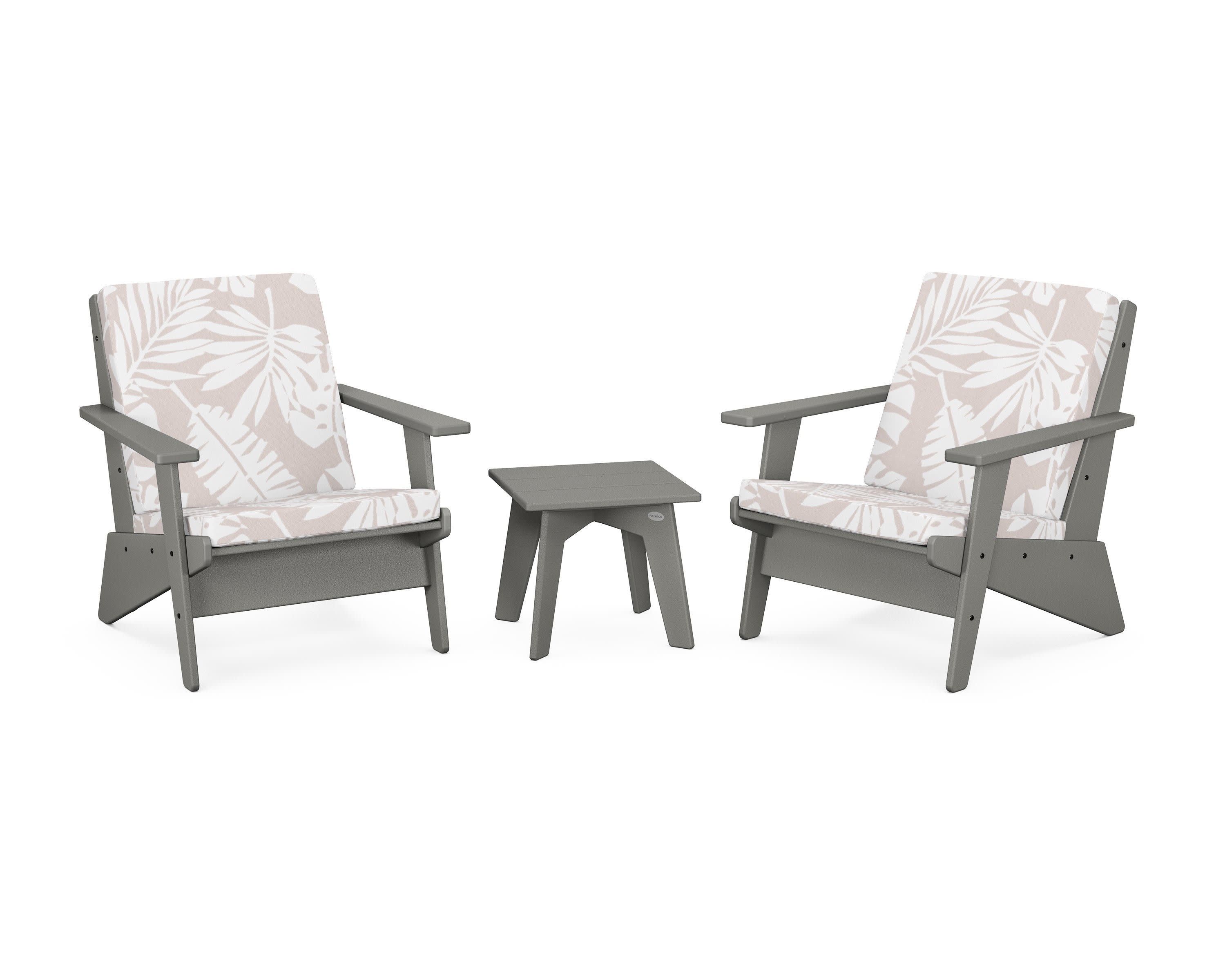 Riviera Modern Lounge 3-Piece Set in Slate Grey / Leaf Dune Burlap
