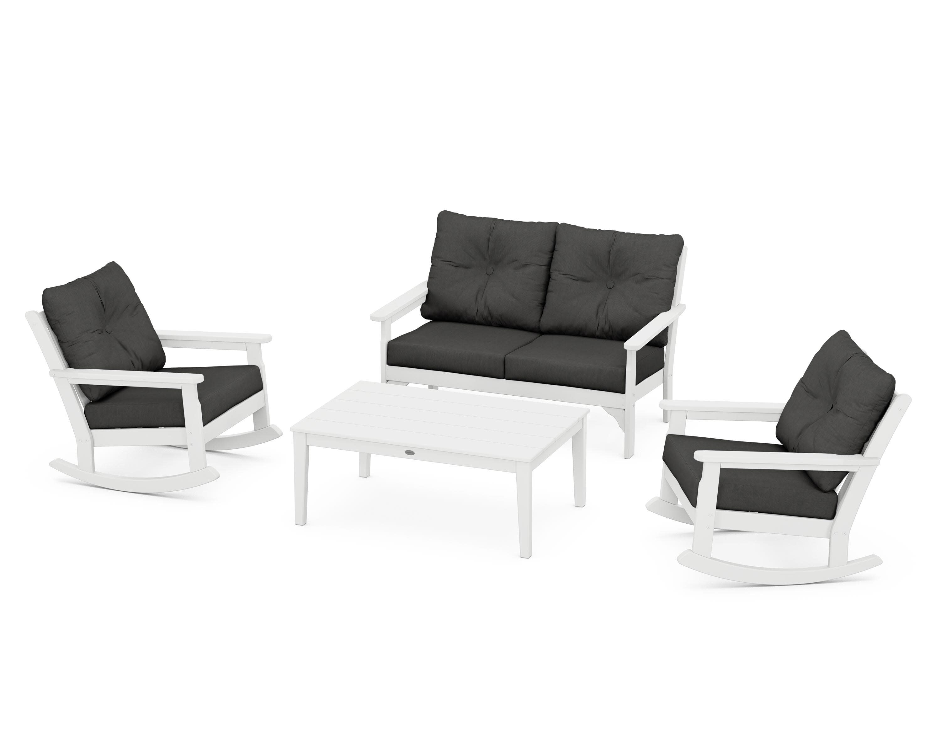 Vineyard 4-Piece Deep Seating Rocking Chair Set in White / Spectrum Carbon
