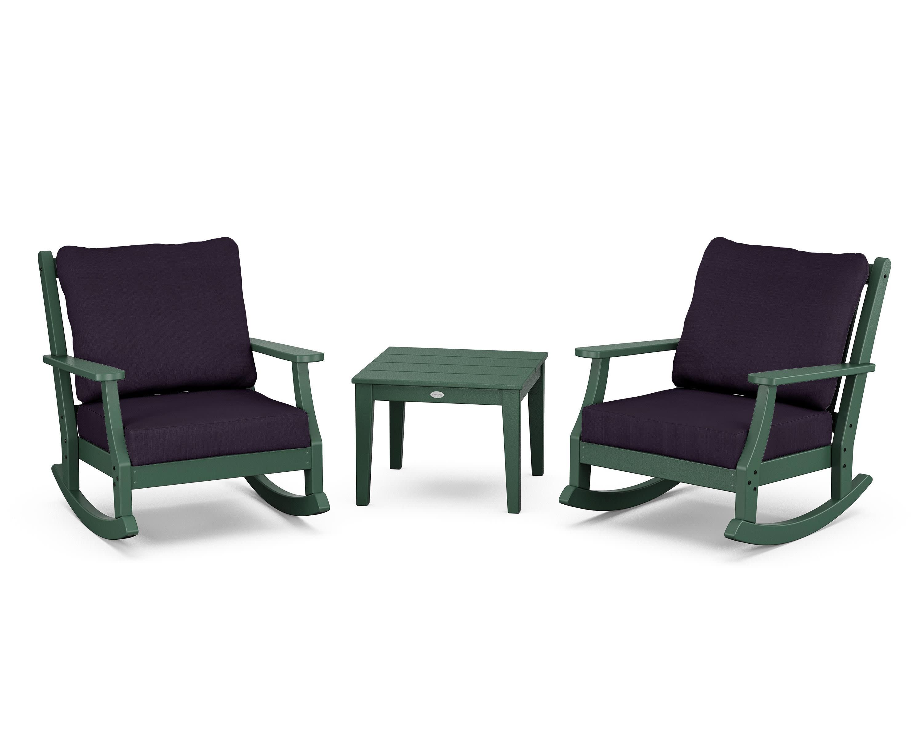 Wovendale 3-Piece Deep Seating Rocker Set in Green / Navy Linen