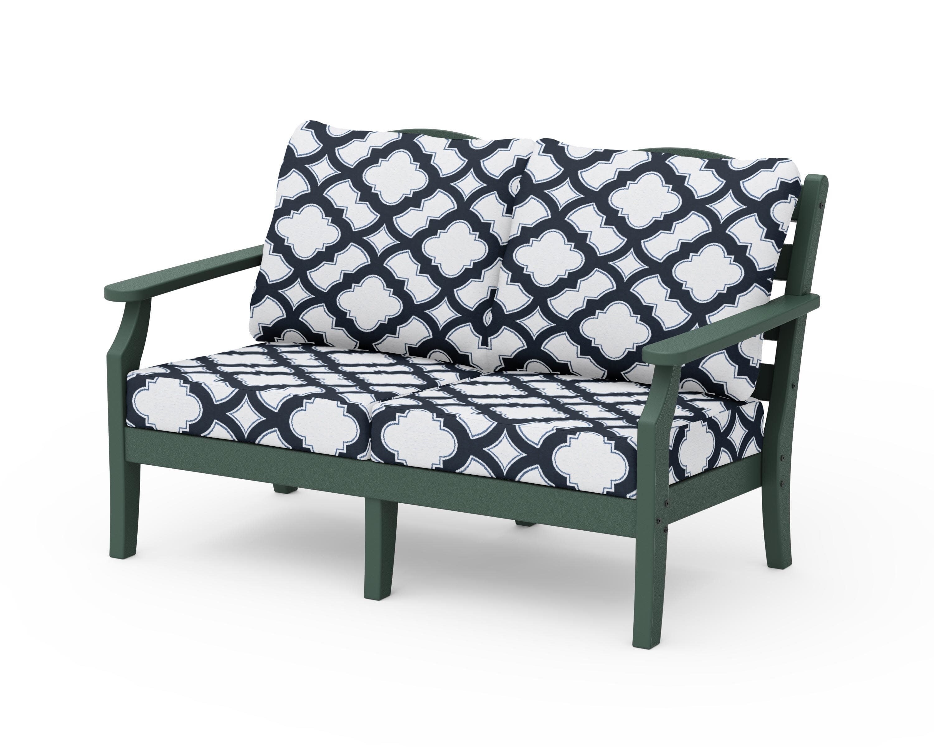 Savannah Deep Seating Loveseat in Green / Trellis Marine Indigo