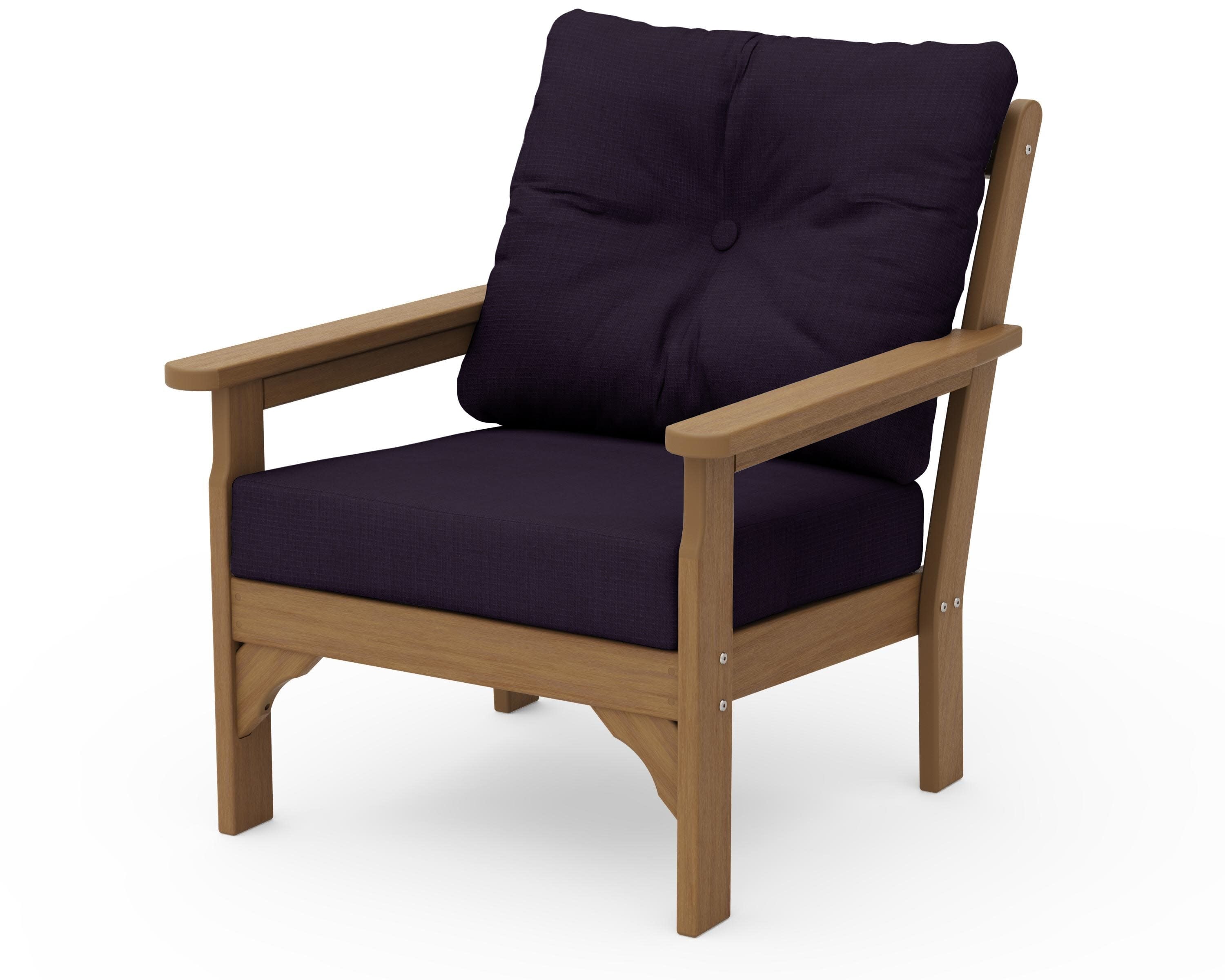 Vineyard Deep Seating Chair in Natural / Navy Linen
