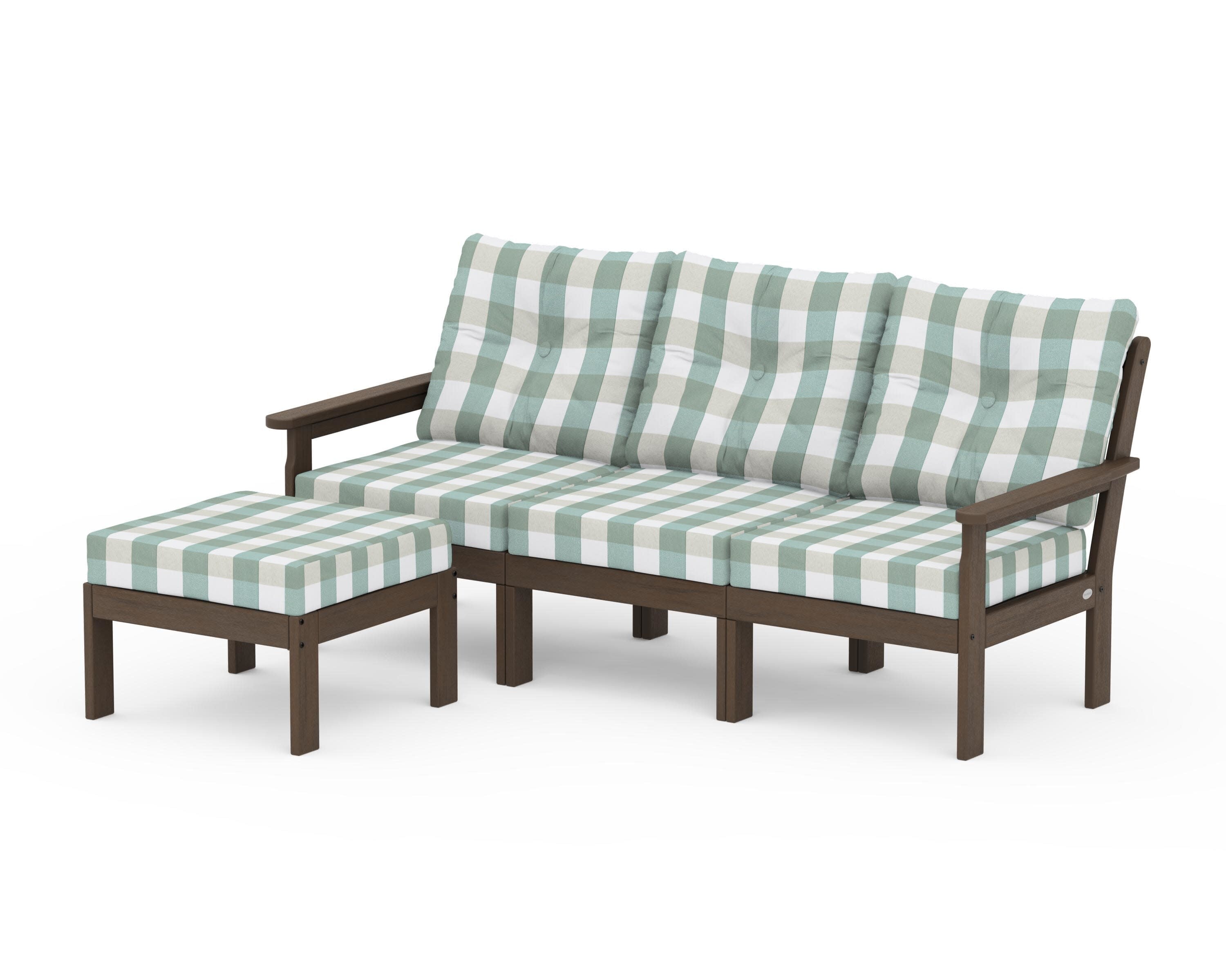Vineyard 4-Piece Sectional with Ottoman in Kona / Buffalo Plaid Glacier Spa