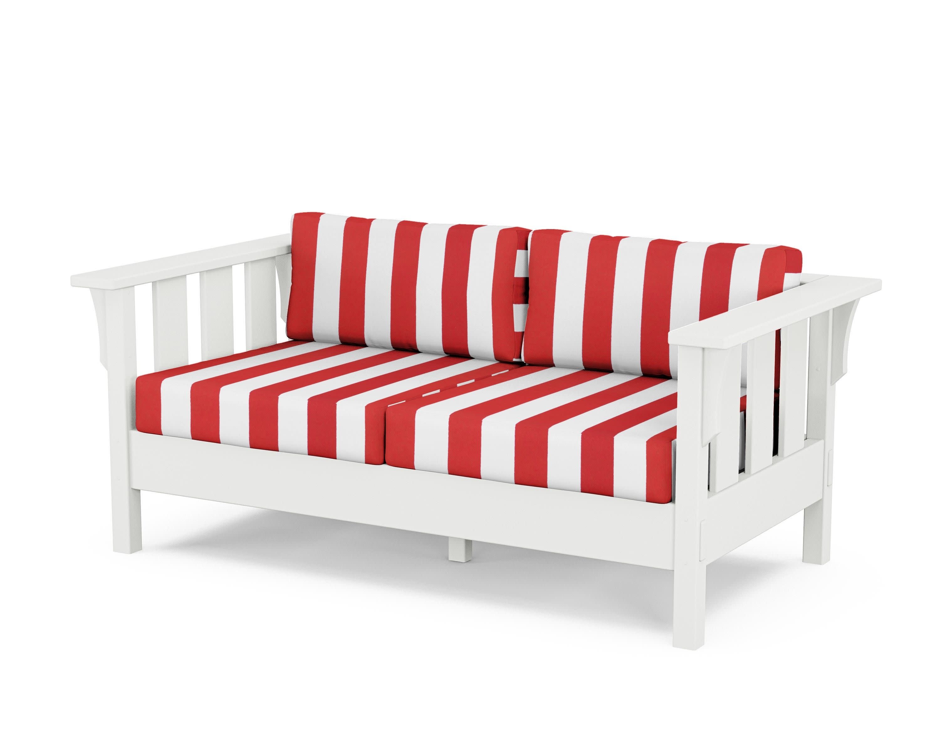 Acadia Deep Seating Loveseat in White / Cabana Stripe Crimson