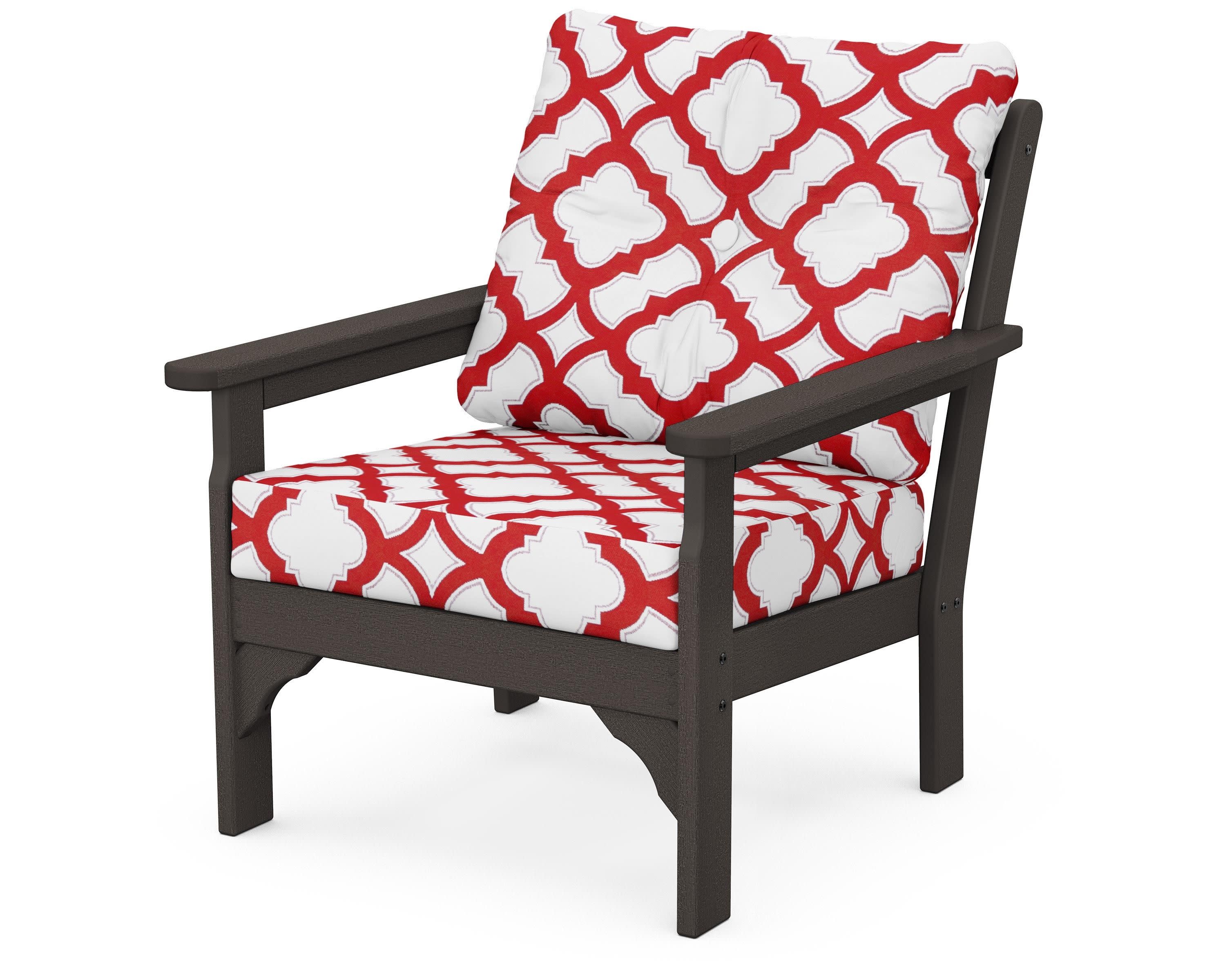 Vineyard Deep Seating Chair in Vintage Coffee / Trellis Crimson