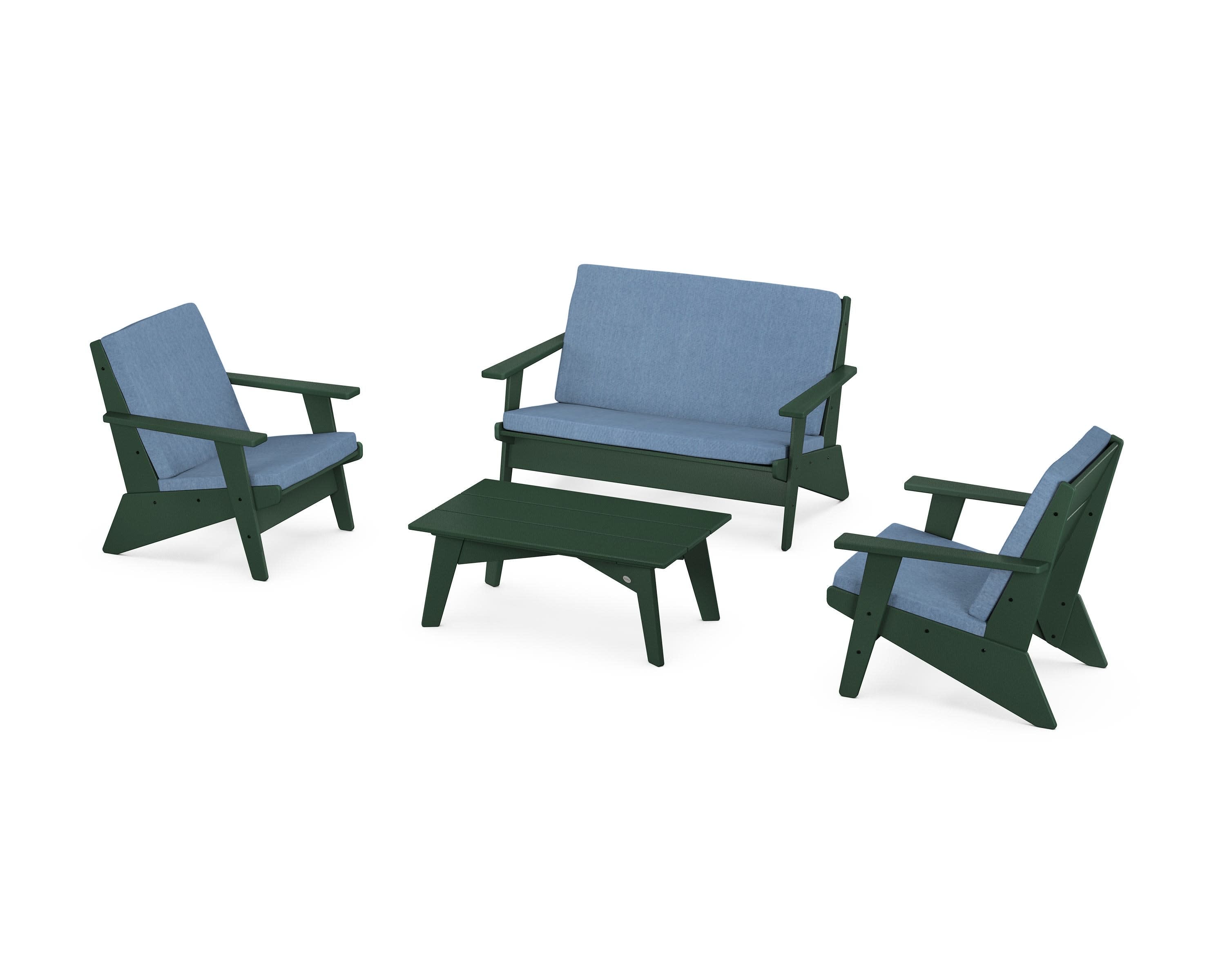 Riviera Modern Lounge 4-Piece Set in Green / Sky Blue