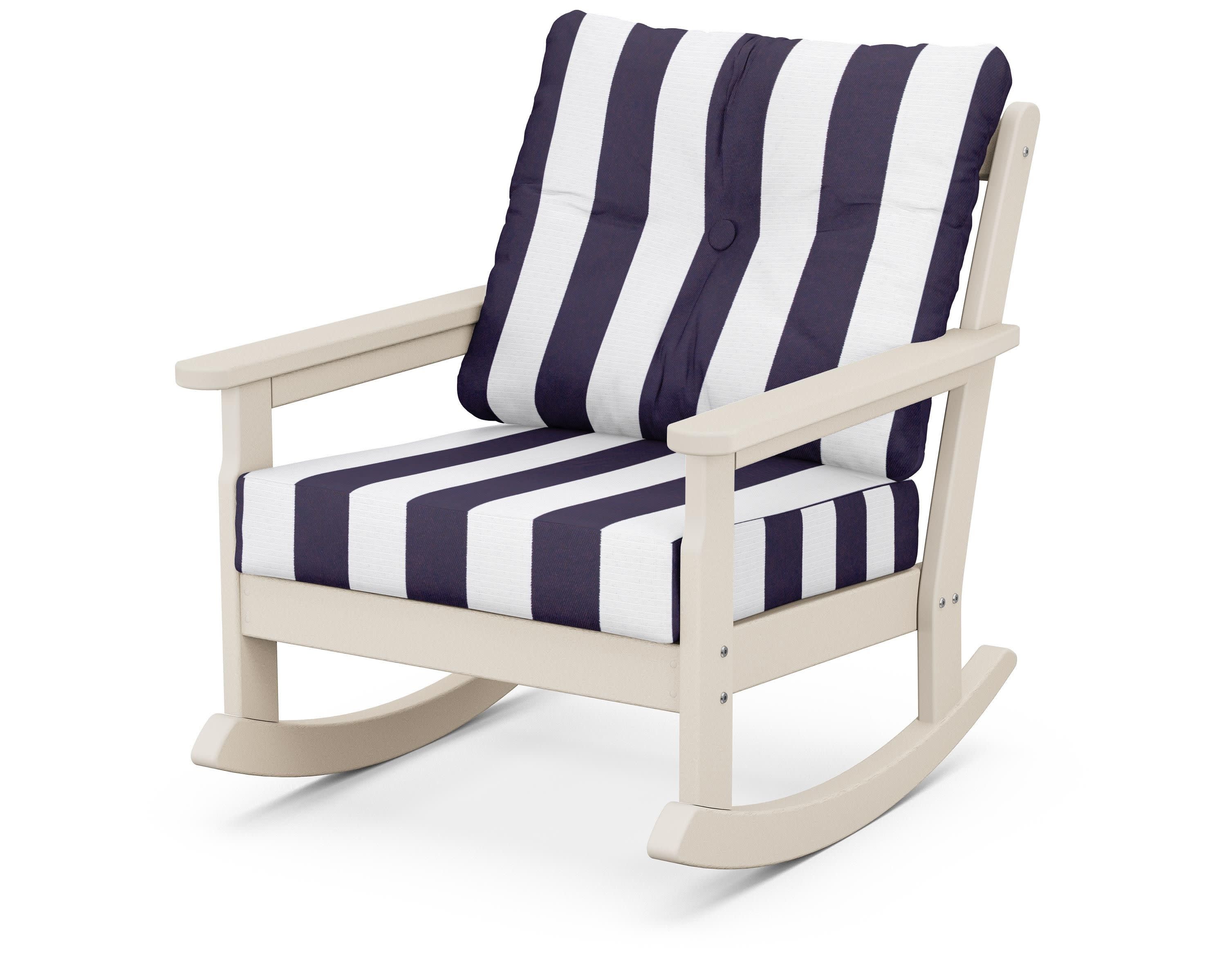 Vineyard Deep Seating Rocking Chair in Sand / Cabana Stripe Navy