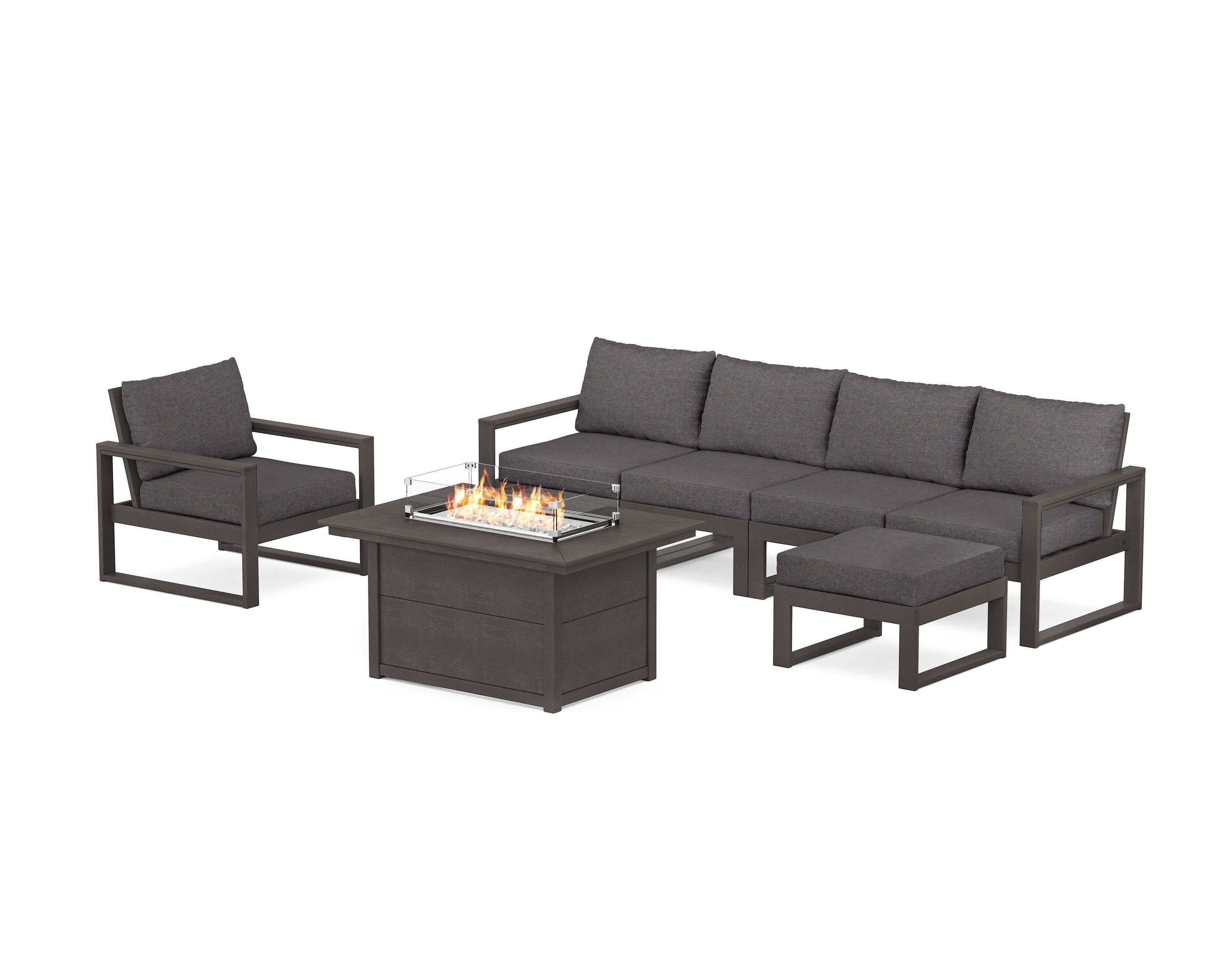 EDGE Sectional Lounge and Fire Pit Set in Vintage Coffee / Ash Charcoal